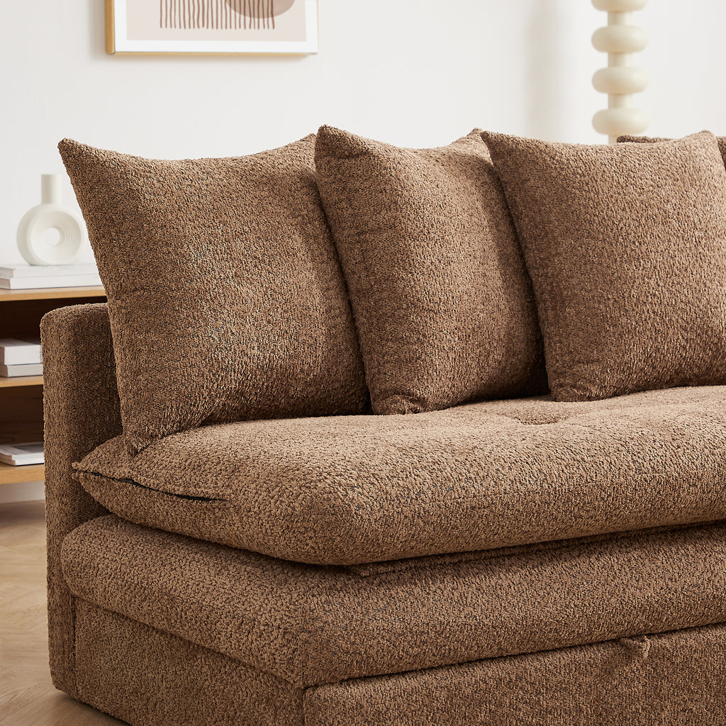 MAORA 3-Seater Convertible Sofa Bed Bouclé - Brown