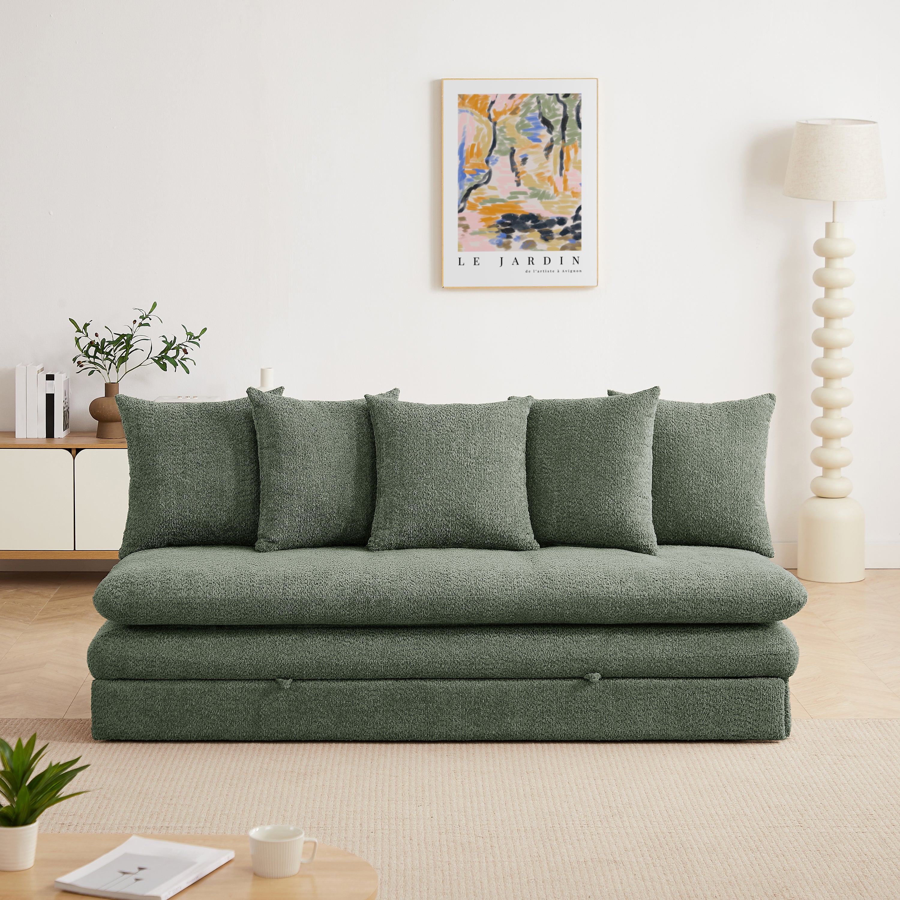 MAORA 3-Seater Convertible Sofa Bed Bouclé - Green