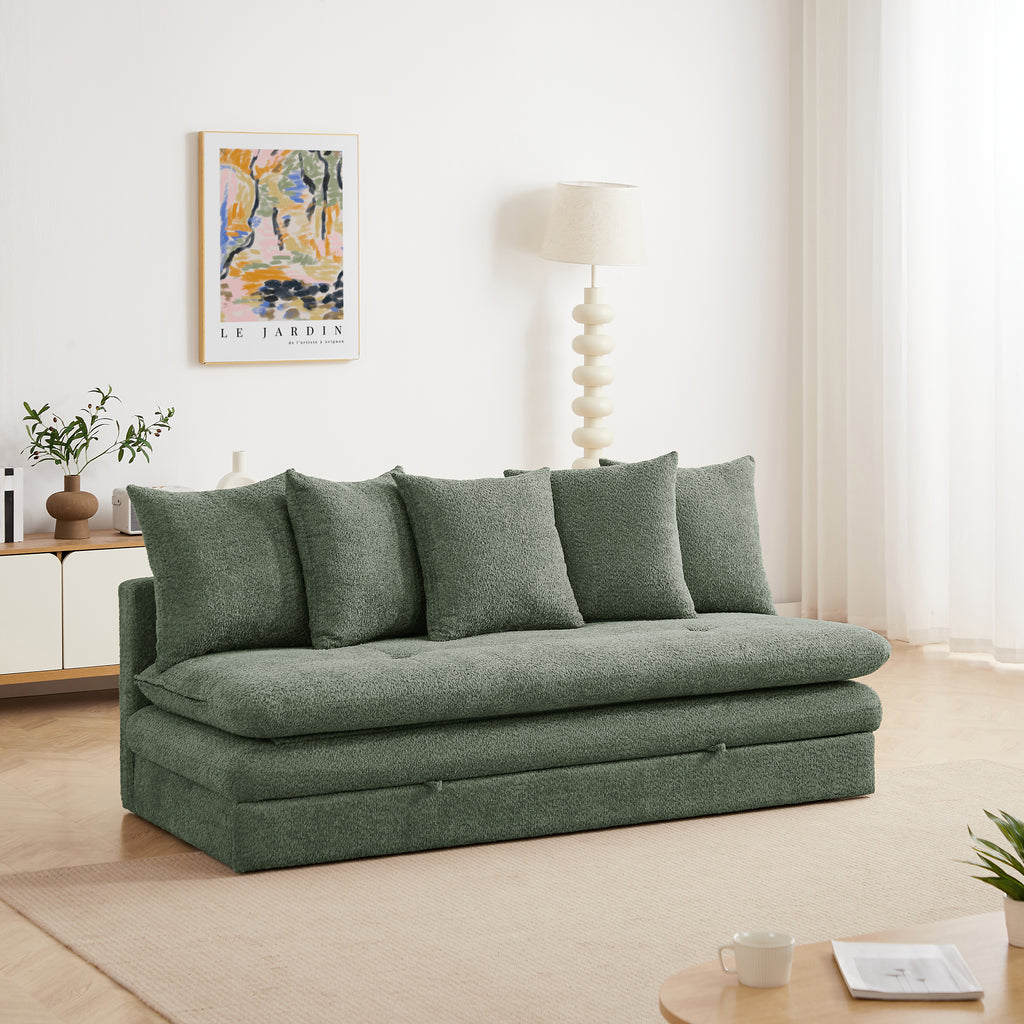 MAORA 3-Seater Convertible Sofa Bed Bouclé - Green