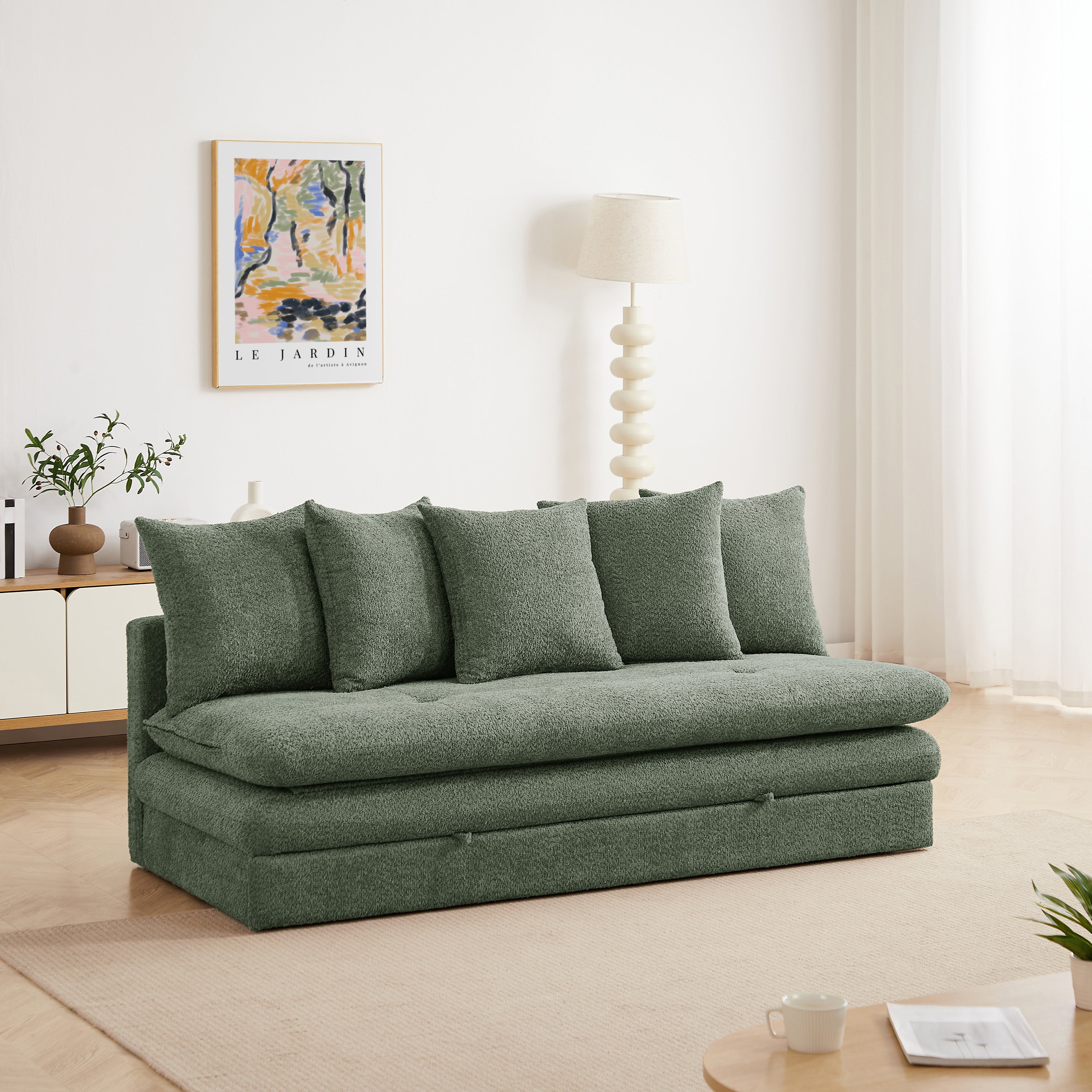 MAORA 3-Seater Convertible Sofa Bed Bouclé - Green