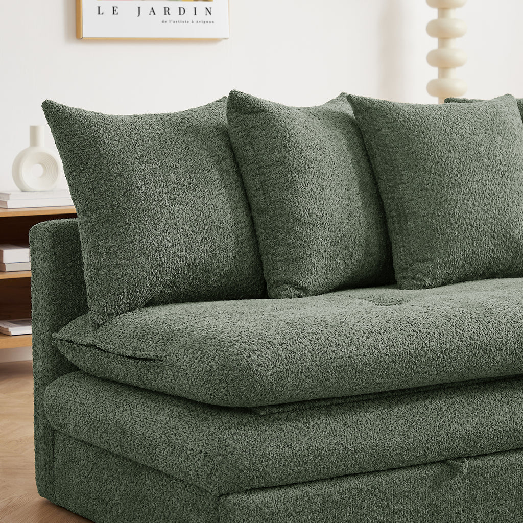 MAORA 3-Seater Convertible Sofa Bed Bouclé - Green