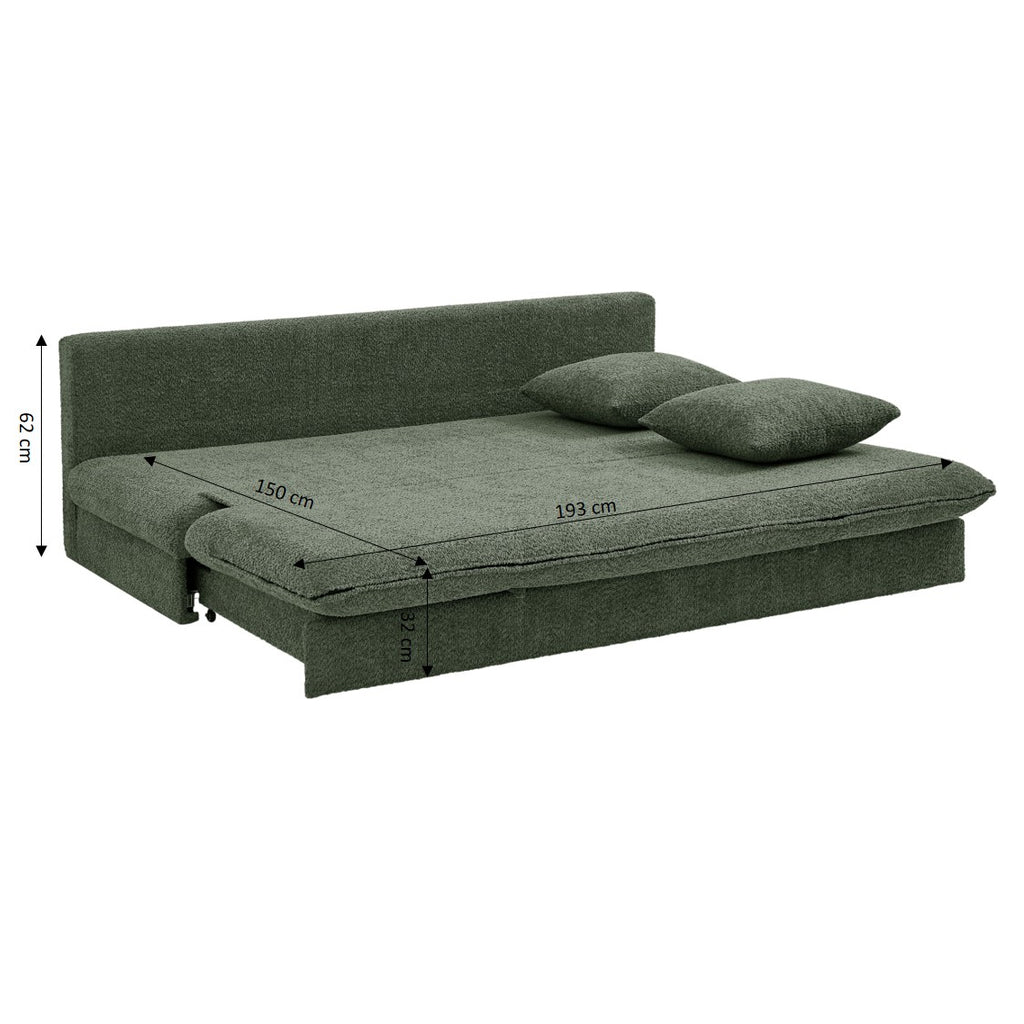 MAORA 3-Seater Convertible Sofa Bed Bouclé - Green