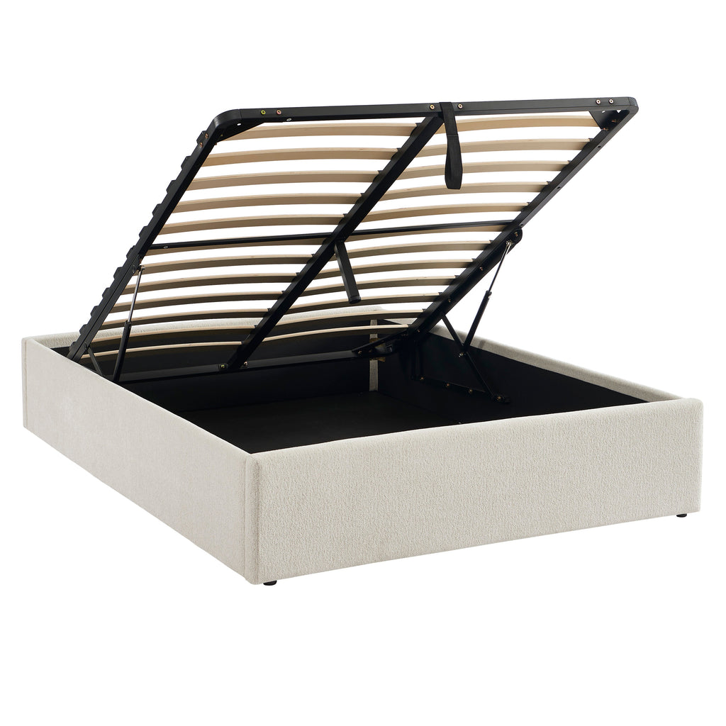 MARCY Upholstered Storage Bed with Slatted Base – White