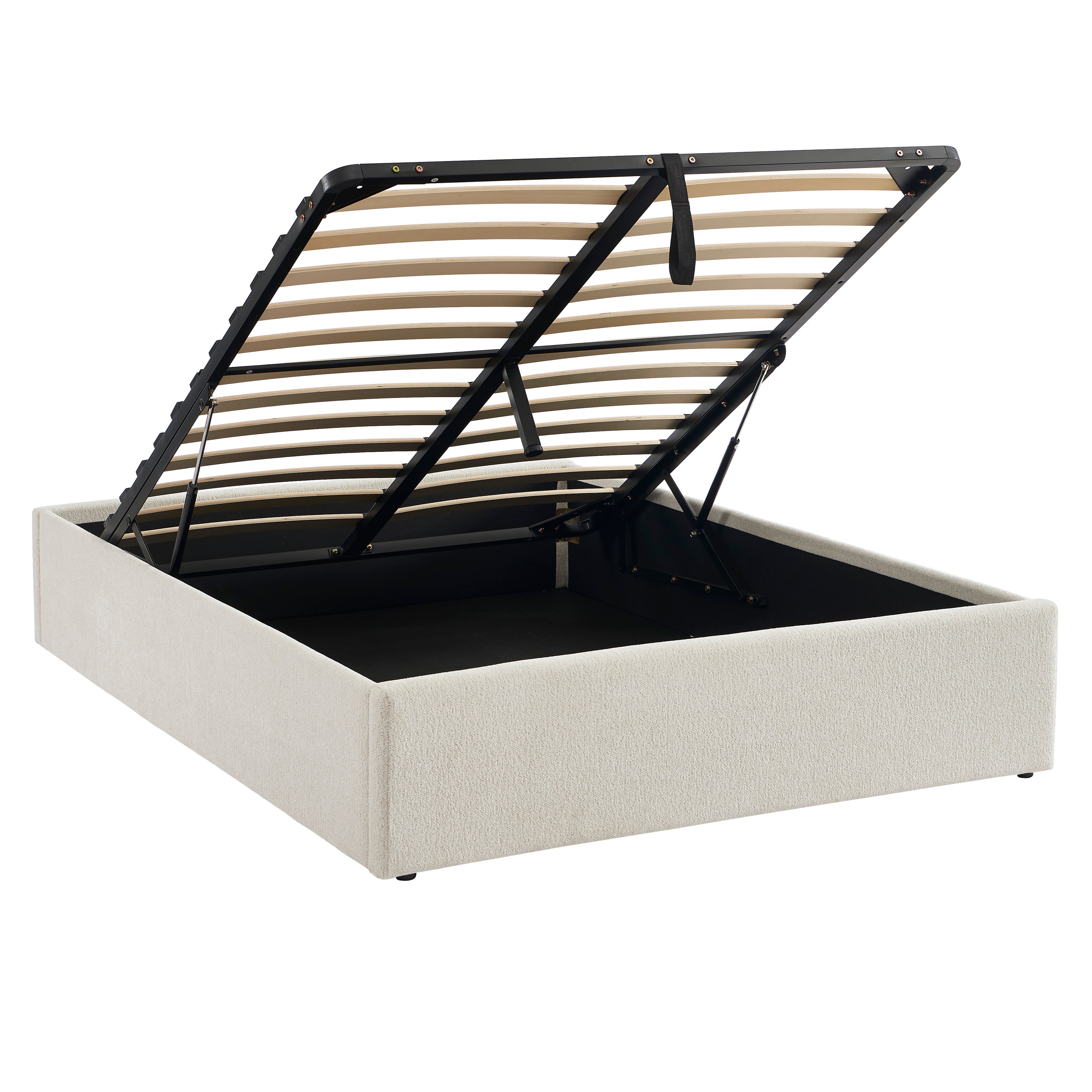 MARCY Upholstered Storage Bed with Slatted Base – White
