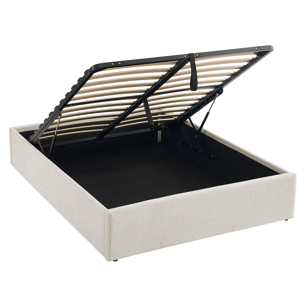 MARCY Upholstered Storage Bed with Slatted Base – White