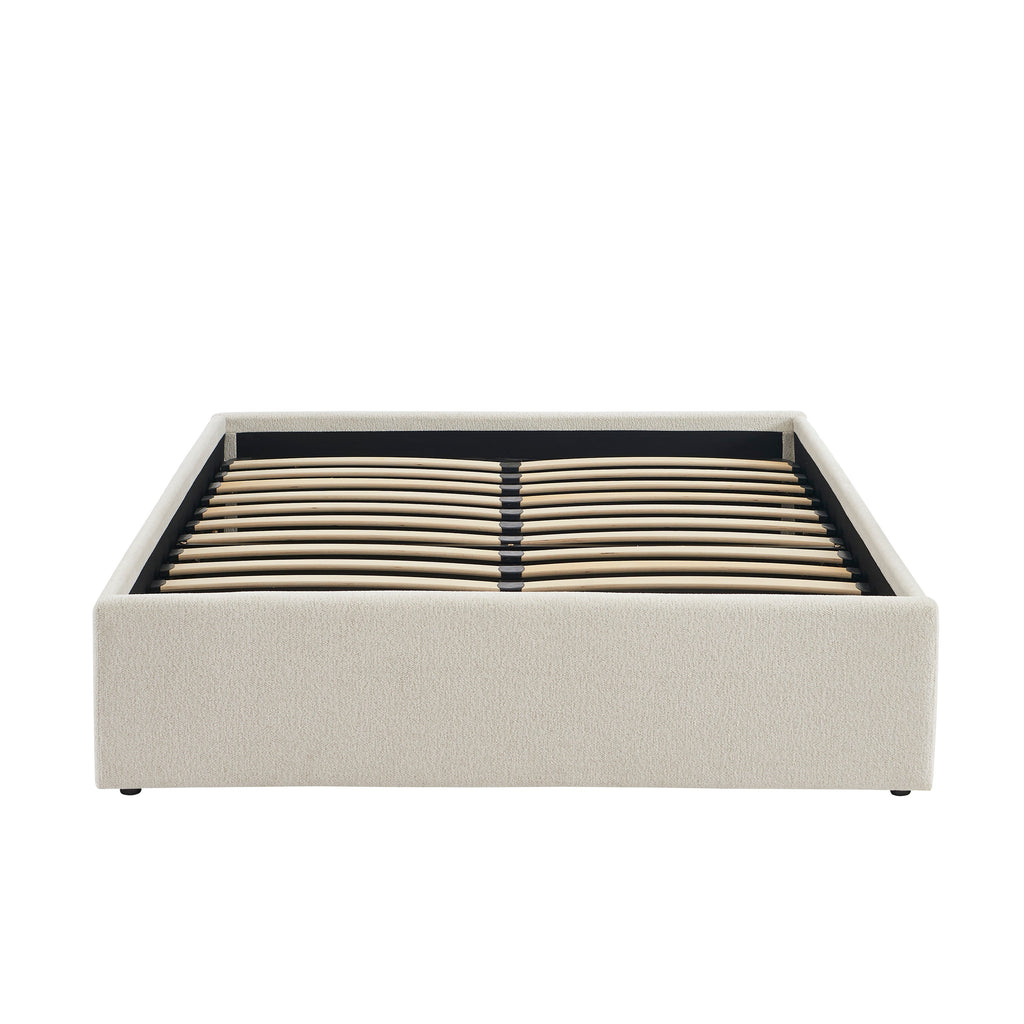 MARCY Upholstered Storage Bed with Slatted Base – White