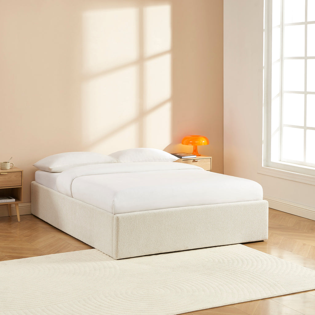 MARCY Upholstered Storage Bed with Slatted Base – White