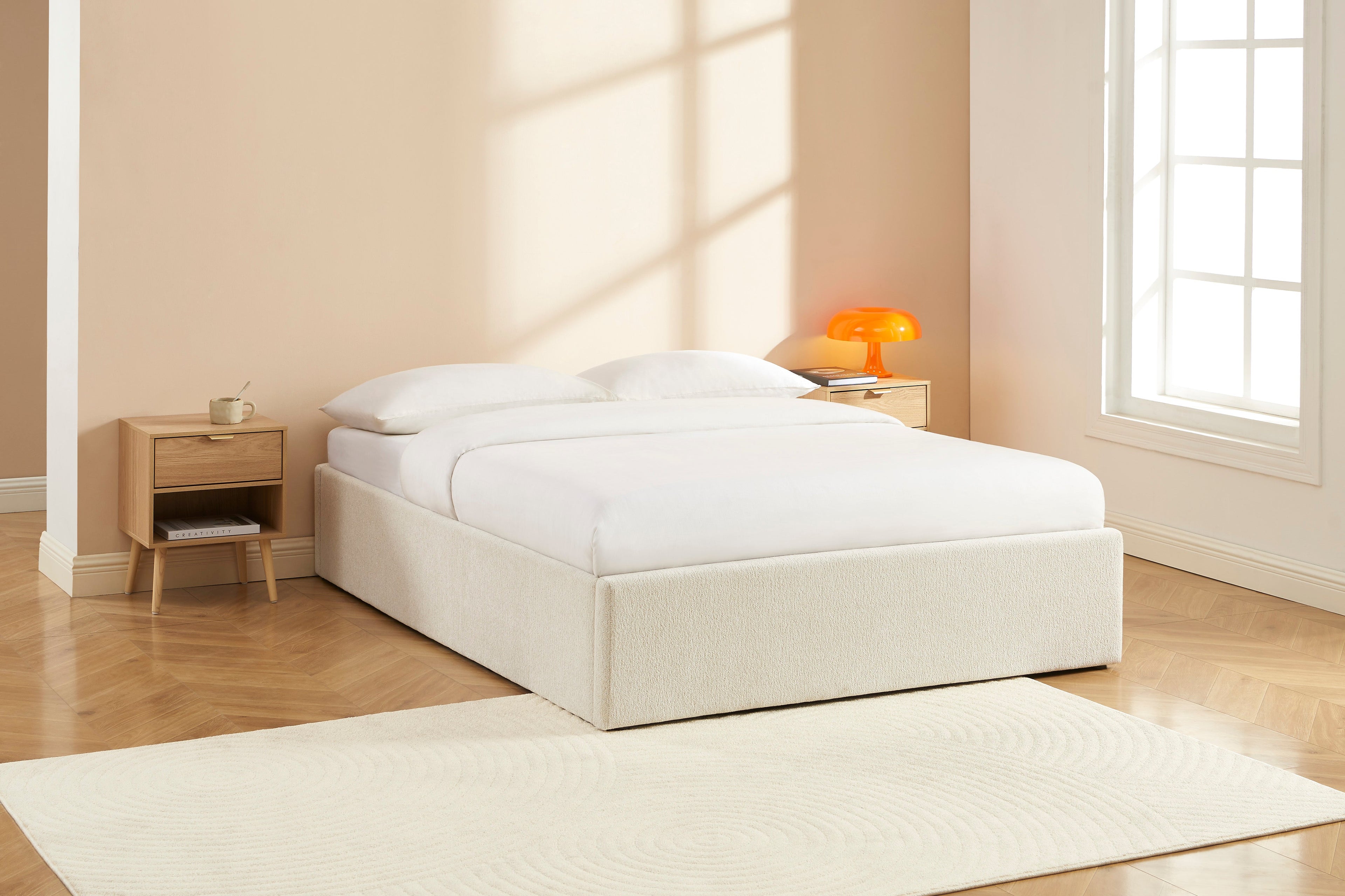 MARCY Upholstered Storage Bed with Slatted Base – White