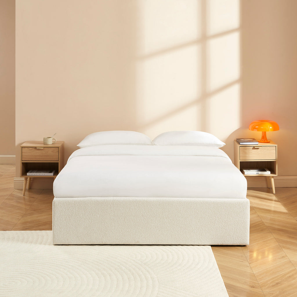 MARCY Upholstered Storage Bed with Slatted Base – White