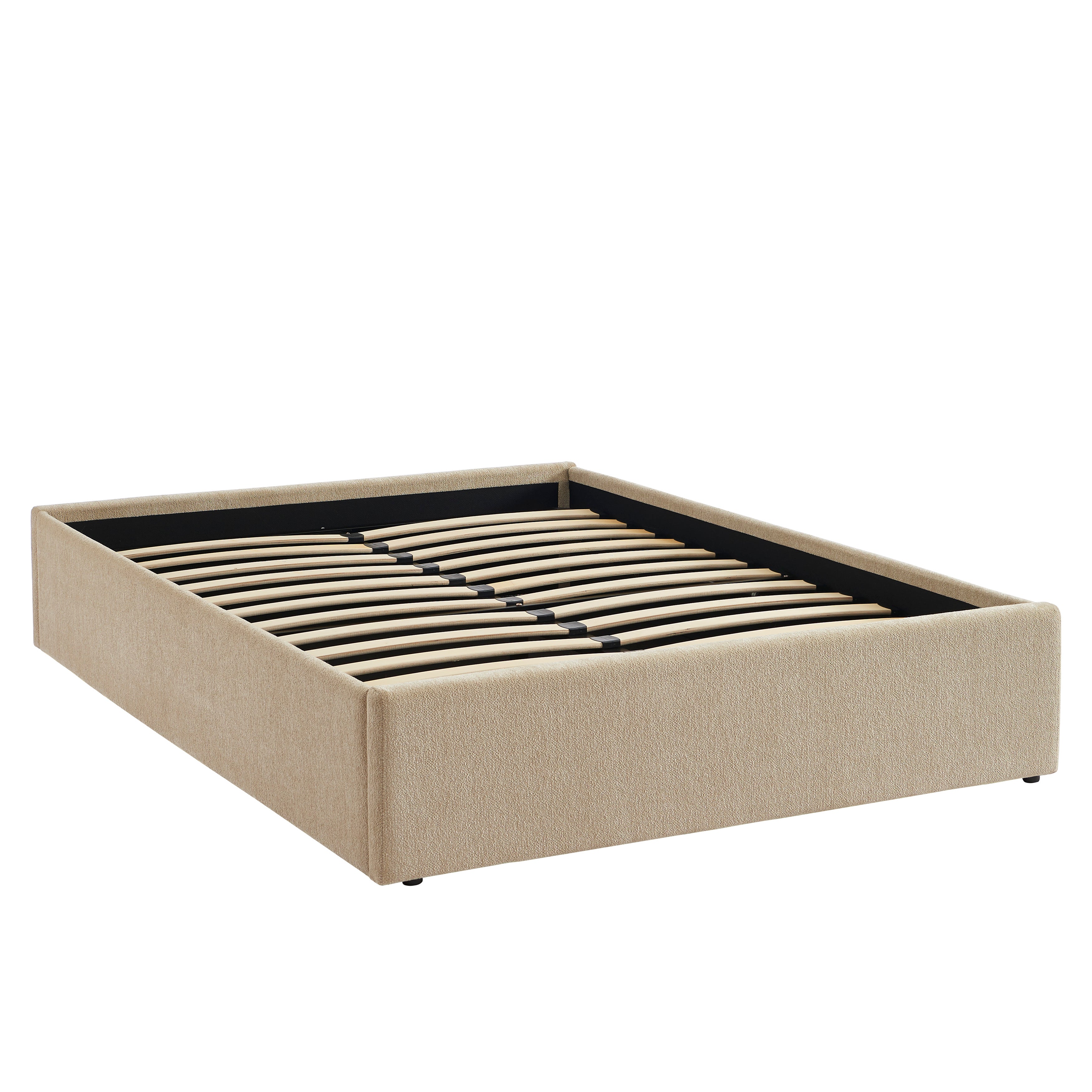 MARCY Upholstered Storage Bed with Slatted Base – Greige