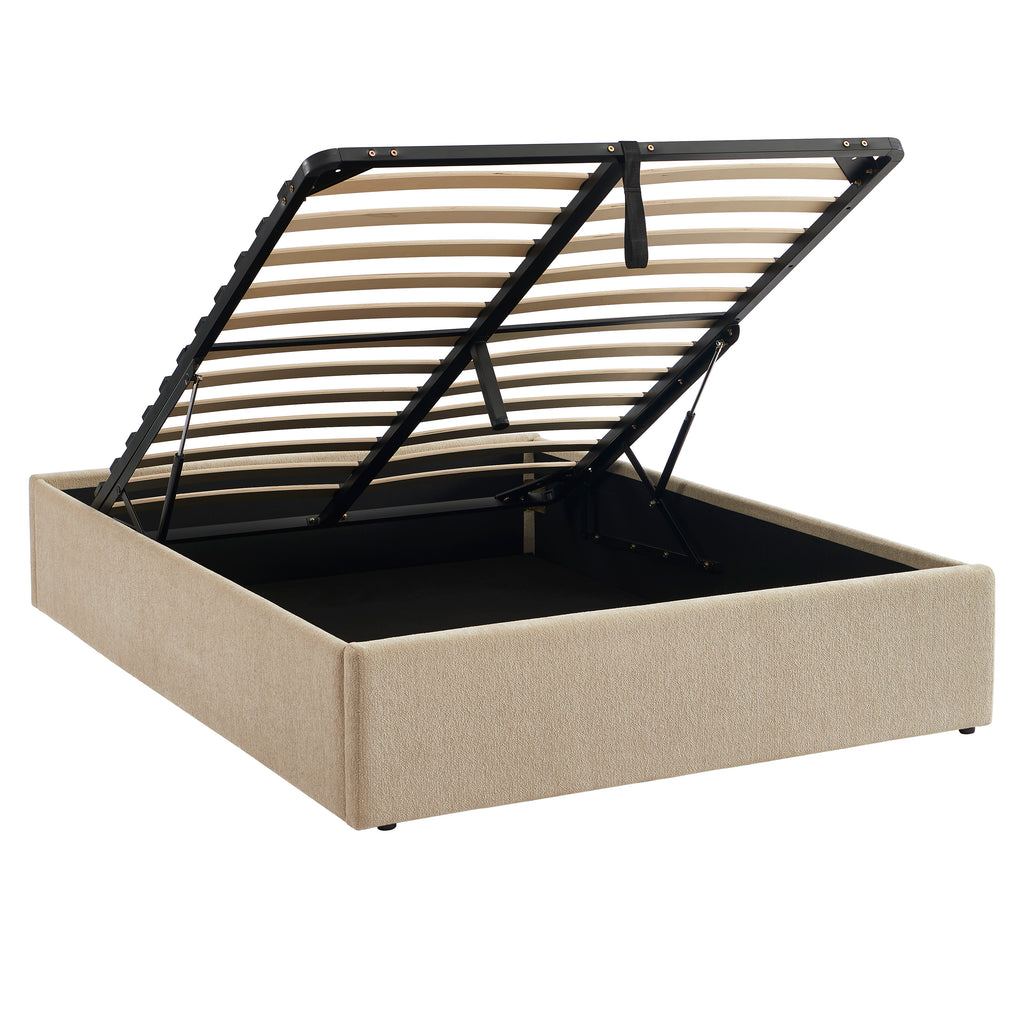 MARCY Upholstered Storage Bed with Slatted Base – Greige