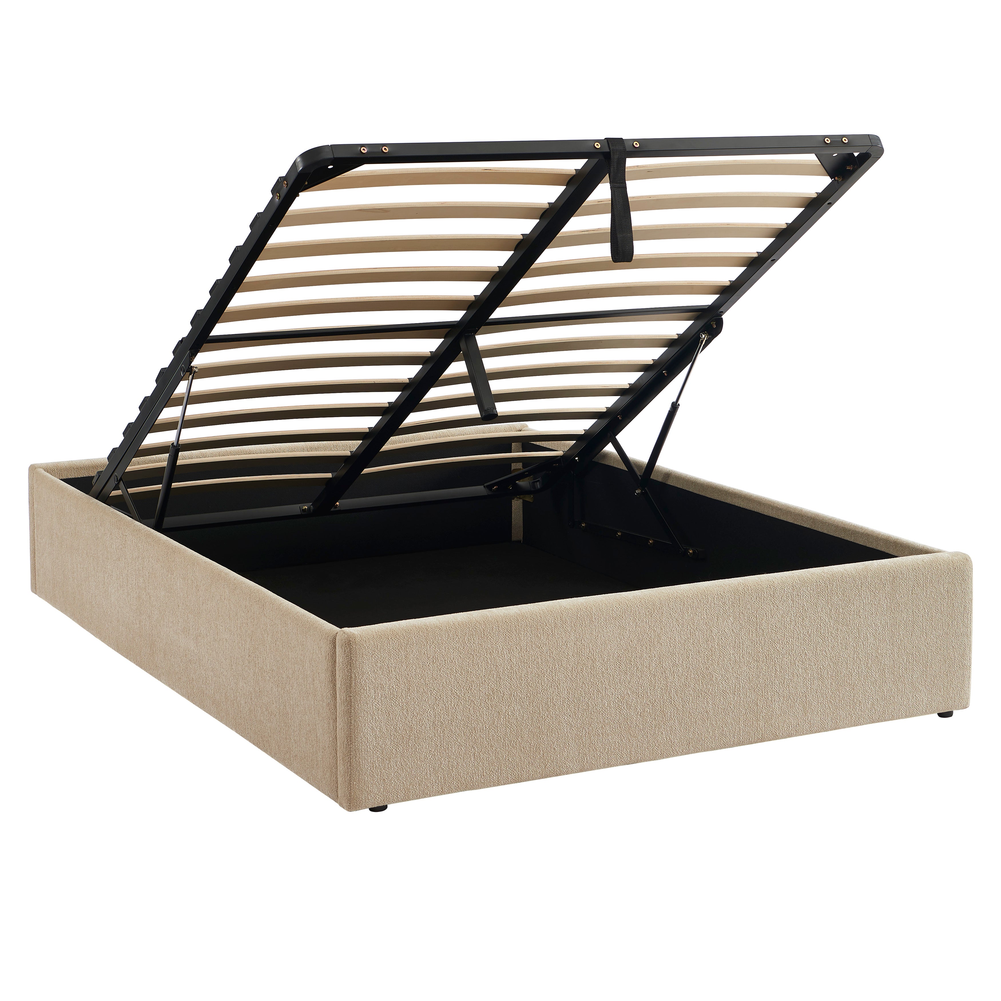 MARCY Upholstered Storage Bed with Slatted Base – Greige