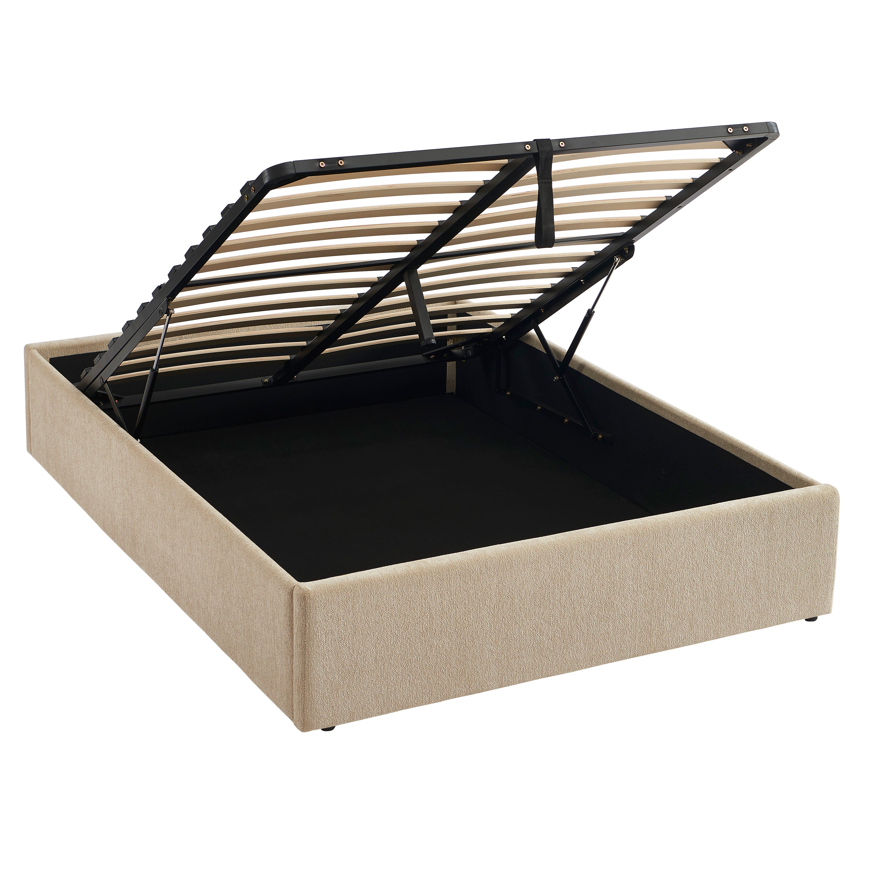 MARCY Upholstered Storage Bed with Slatted Base – Greige