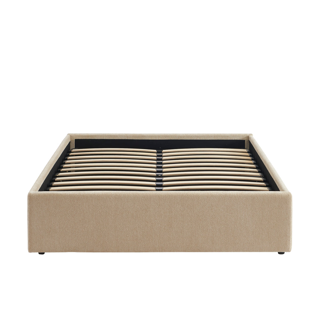 MARCY Upholstered Storage Bed with Slatted Base – Greige