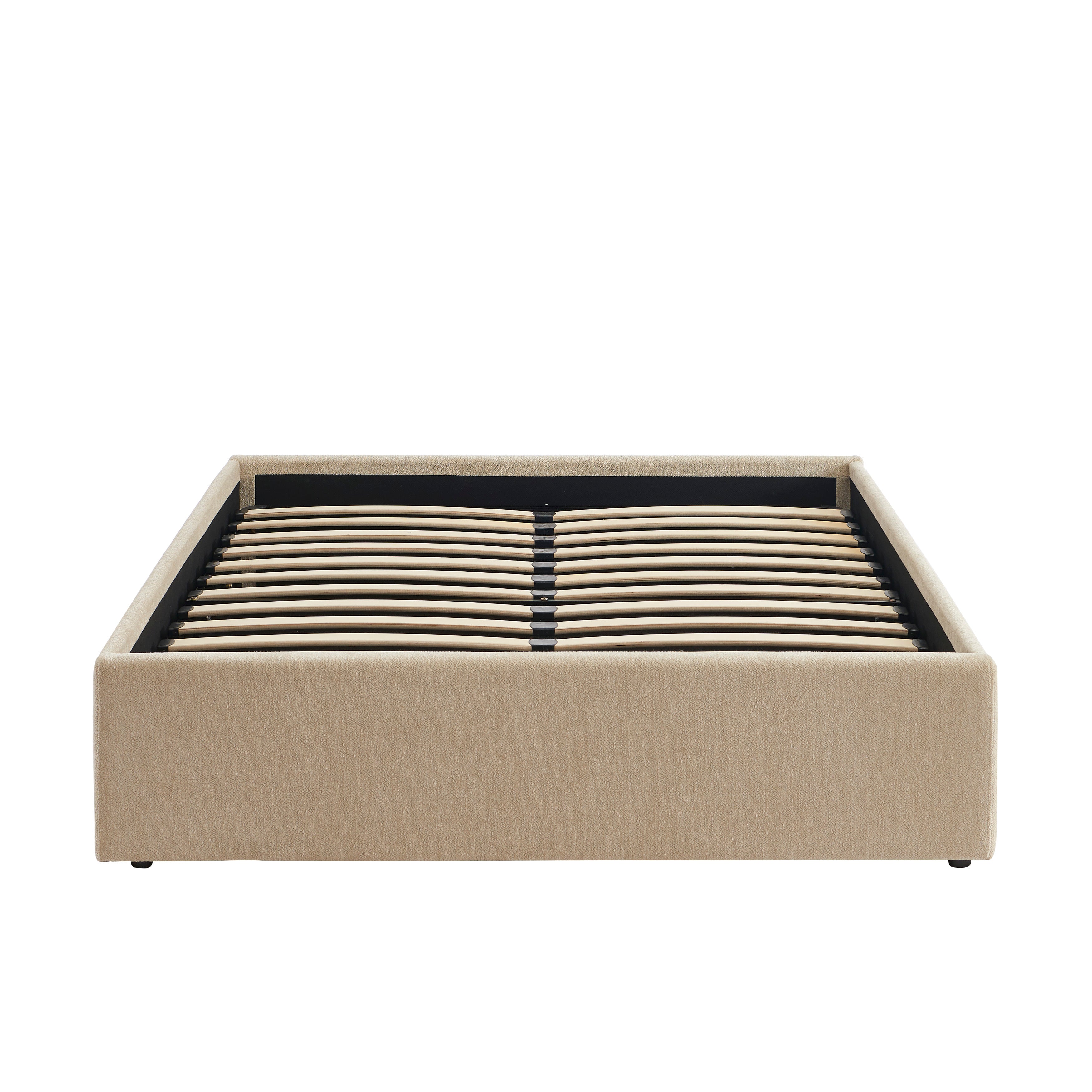 MARCY Upholstered Storage Bed with Slatted Base – Greige