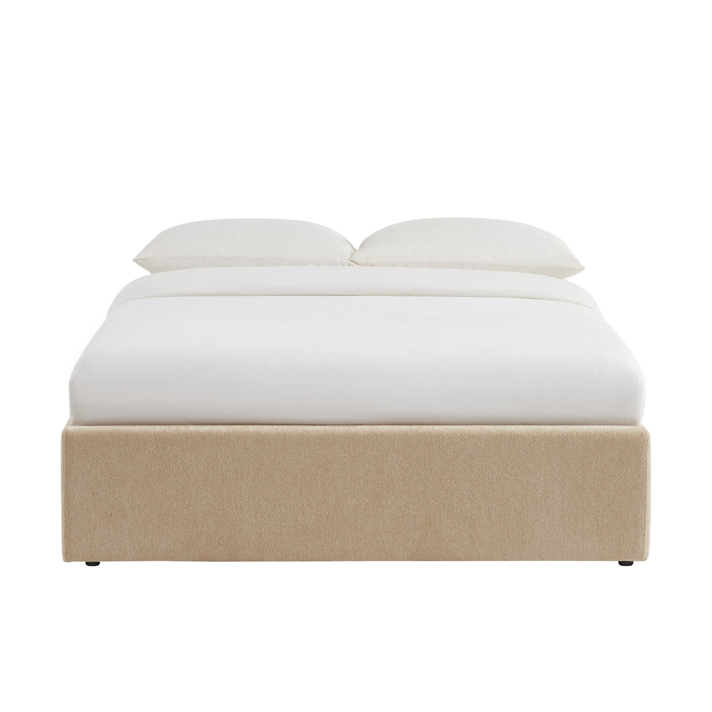 MARCY Upholstered Storage Bed with Slatted Base – Greige