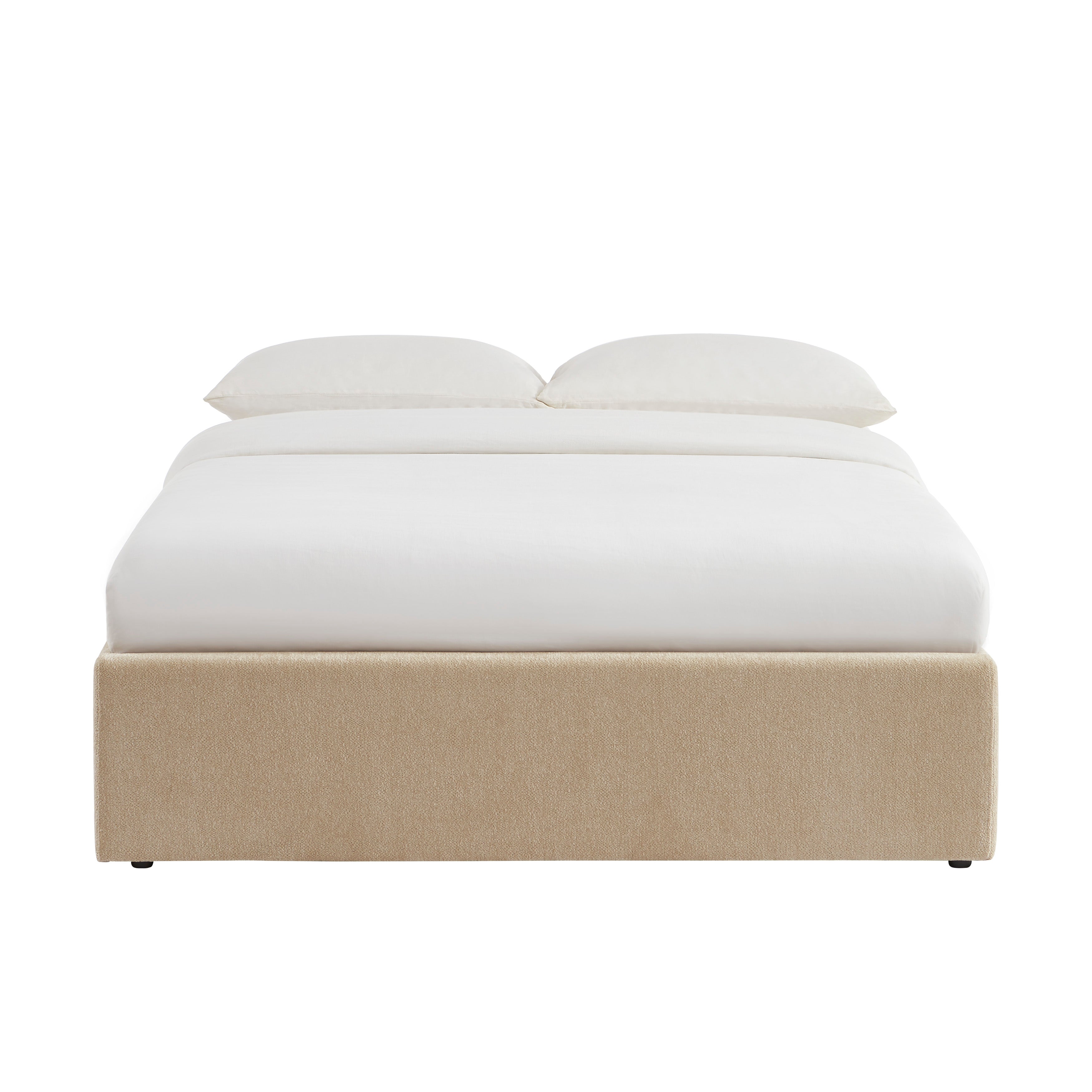 MARCY Upholstered Storage Bed with Slatted Base – Greige