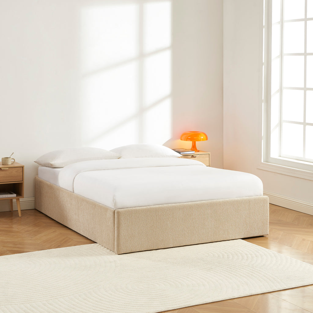 MARCY Upholstered Storage Bed with Slatted Base – Greige