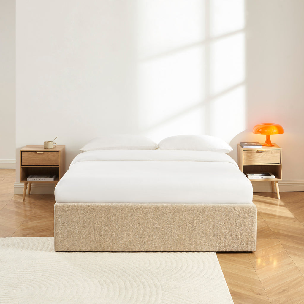 MARCY Upholstered Storage Bed with Slatted Base – Greige