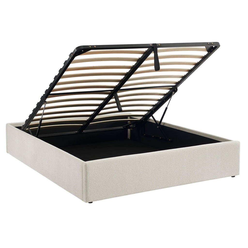 MARCY Upholstered Storage Bed with Slatted Base – White