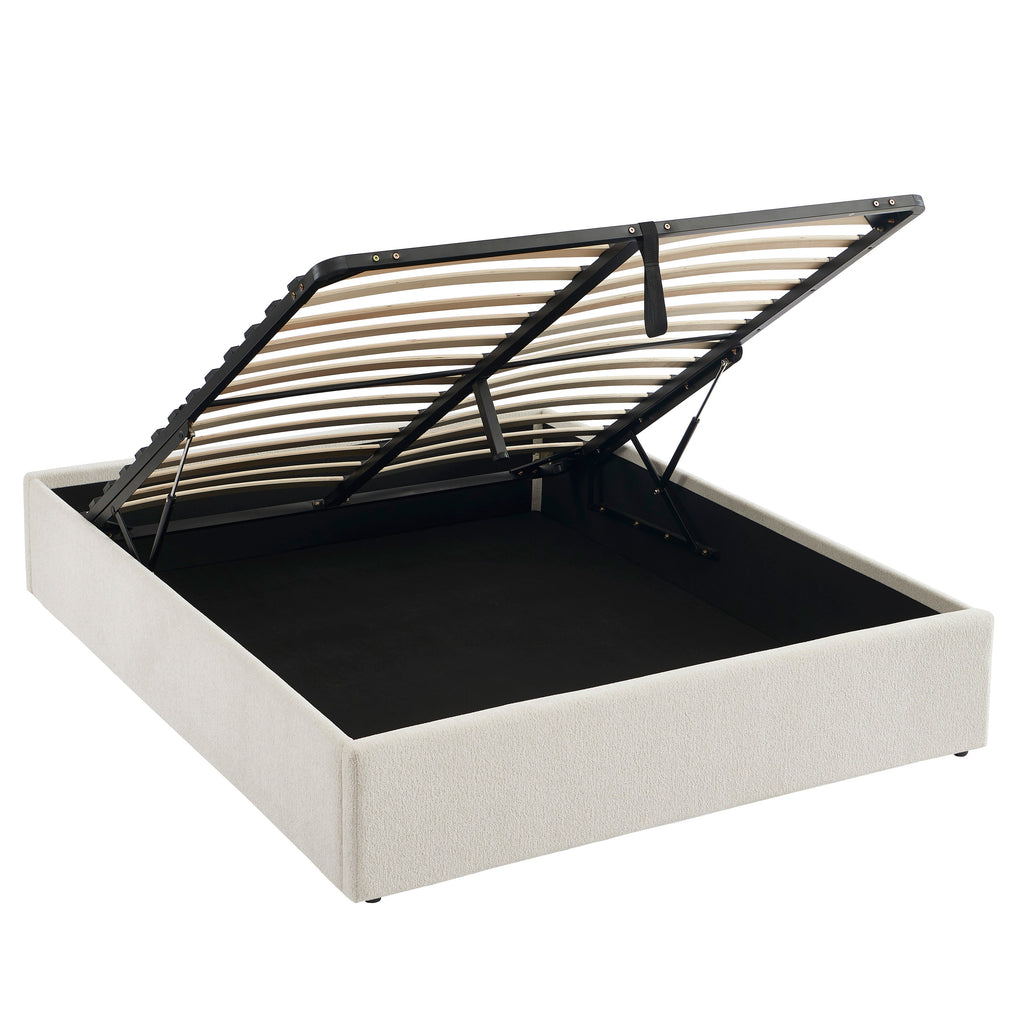 MARCY Upholstered Storage Bed with Slatted Base – White