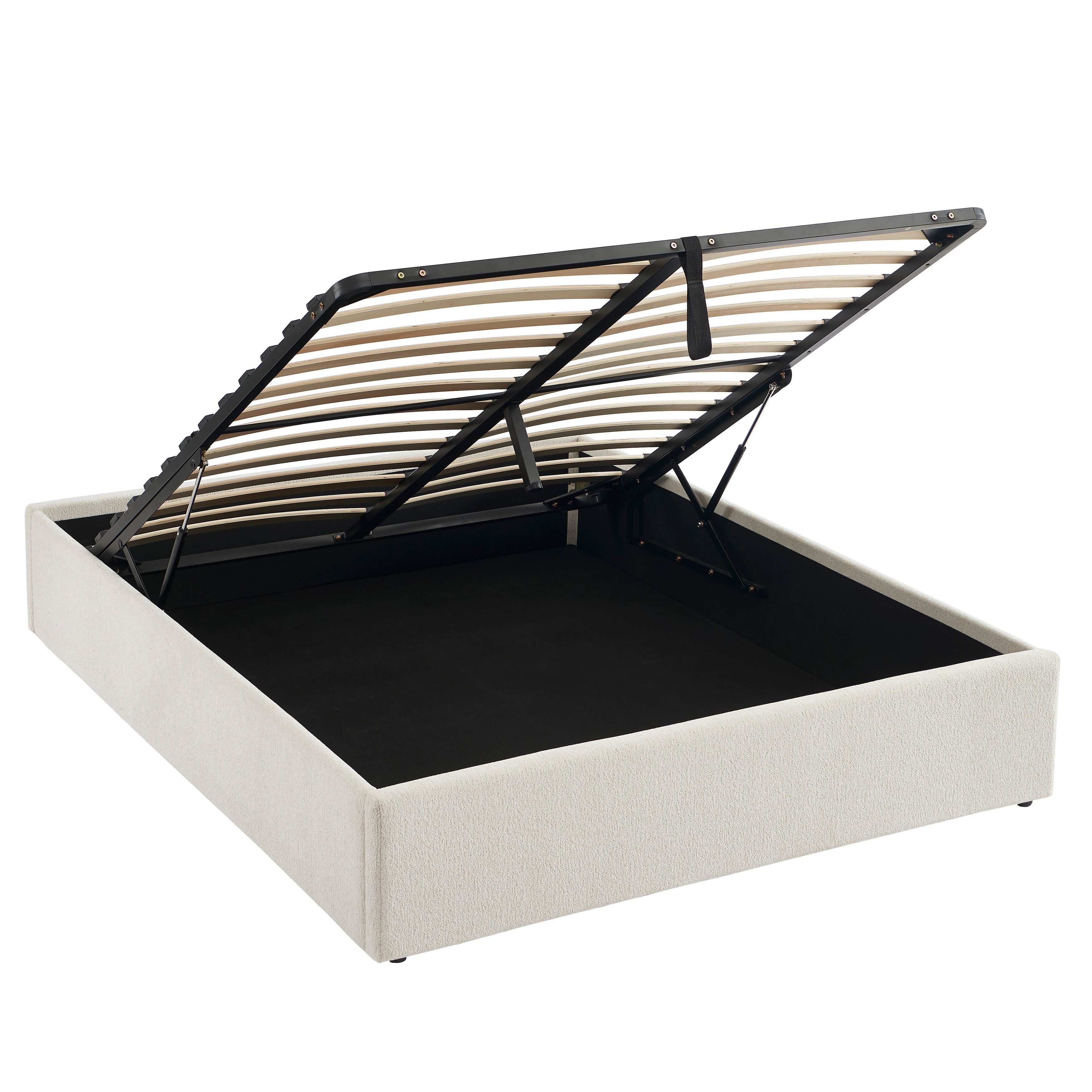 MARCY Upholstered Storage Bed with Slatted Base – White