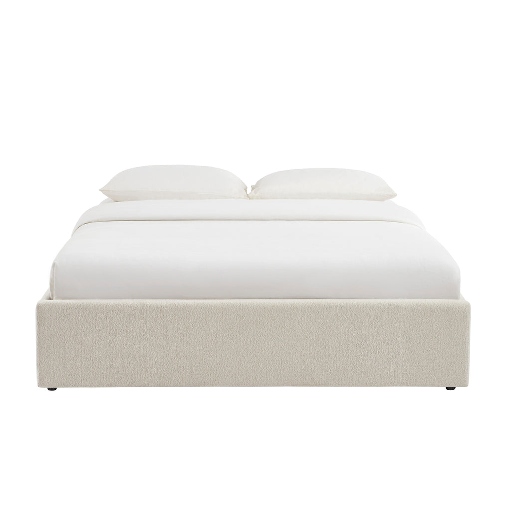 MARCY Upholstered Storage Bed with Slatted Base – White