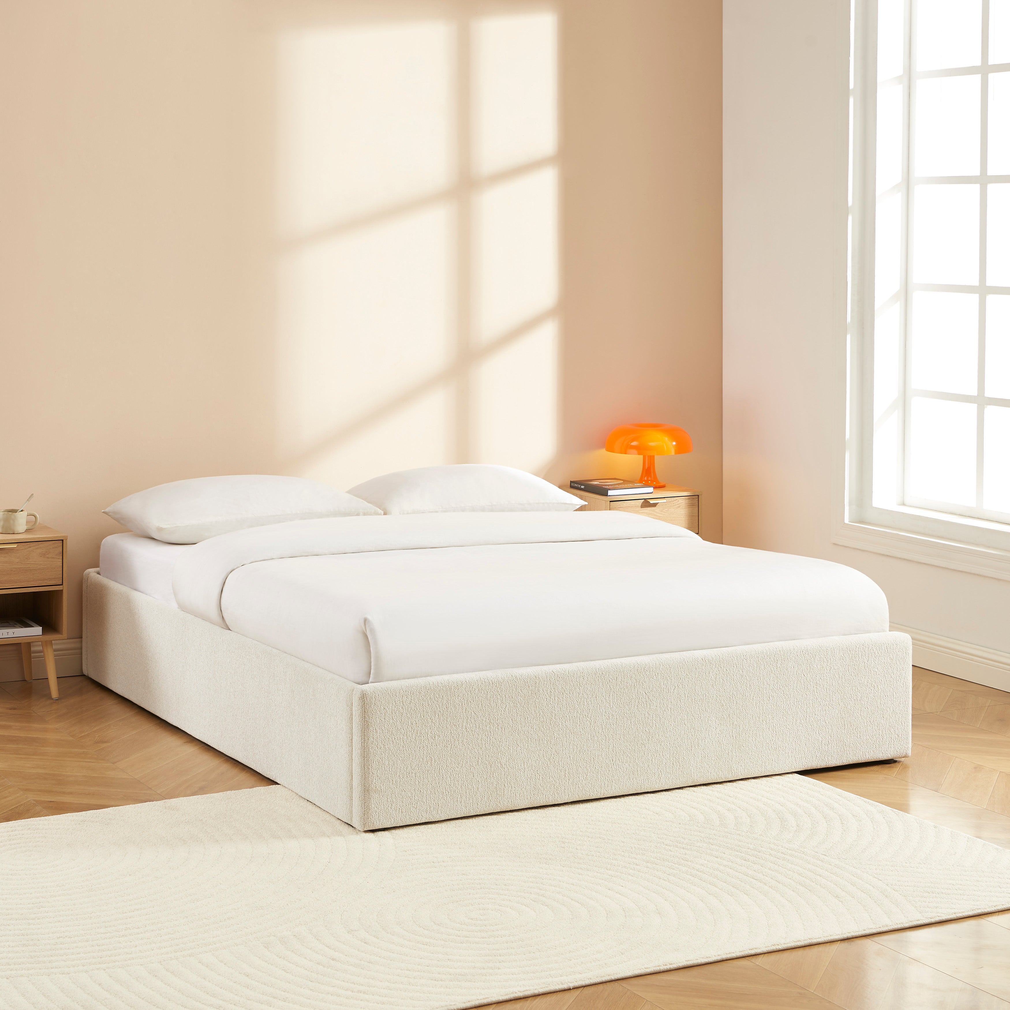 MARCY Upholstered Storage Bed with Slatted Base – White