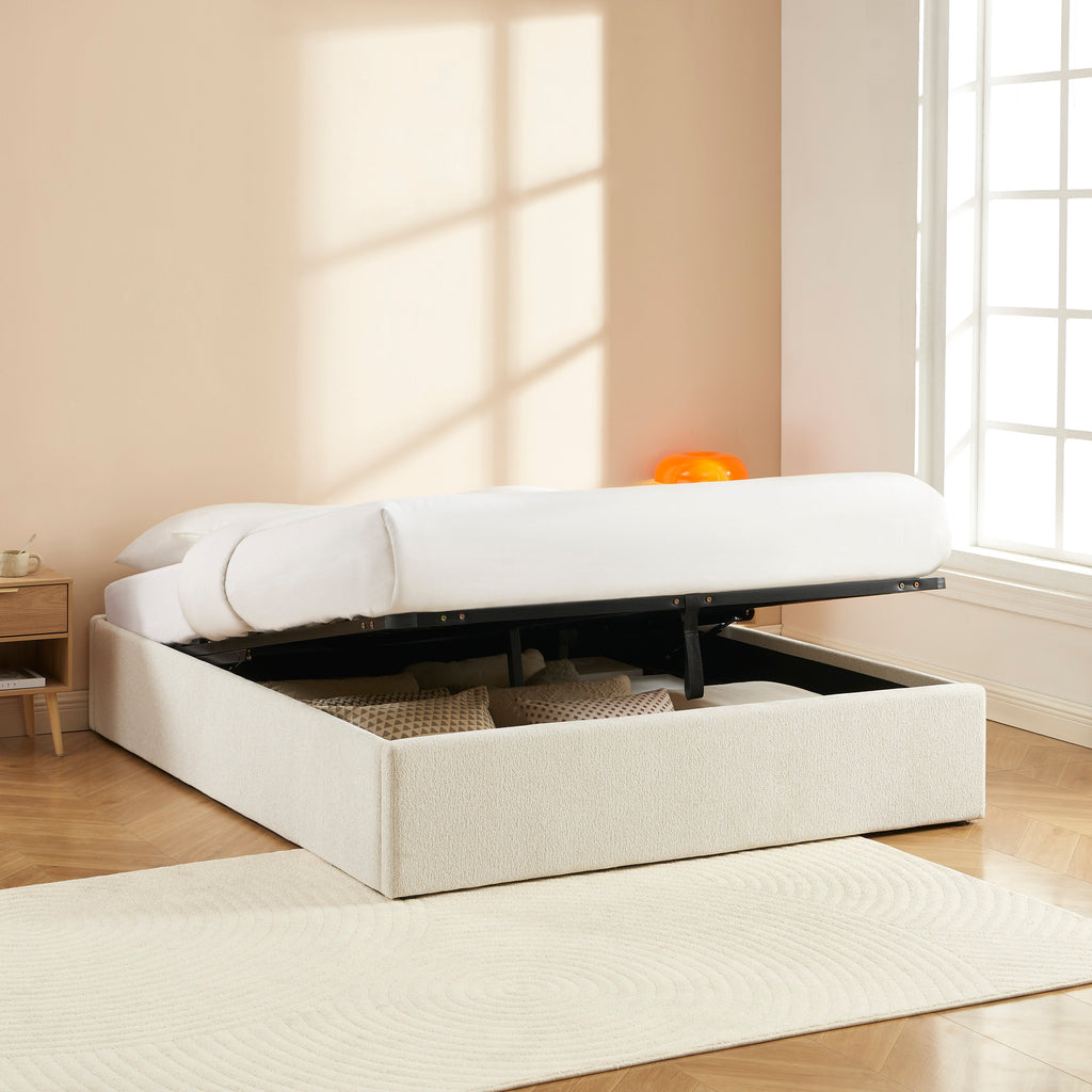 MARCY Upholstered Storage Bed with Slatted Base – White