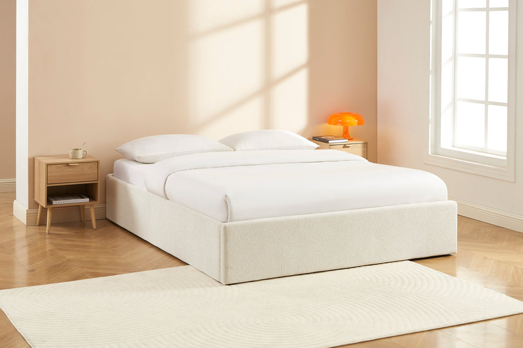 MARCY Upholstered Storage Bed with Slatted Base – White