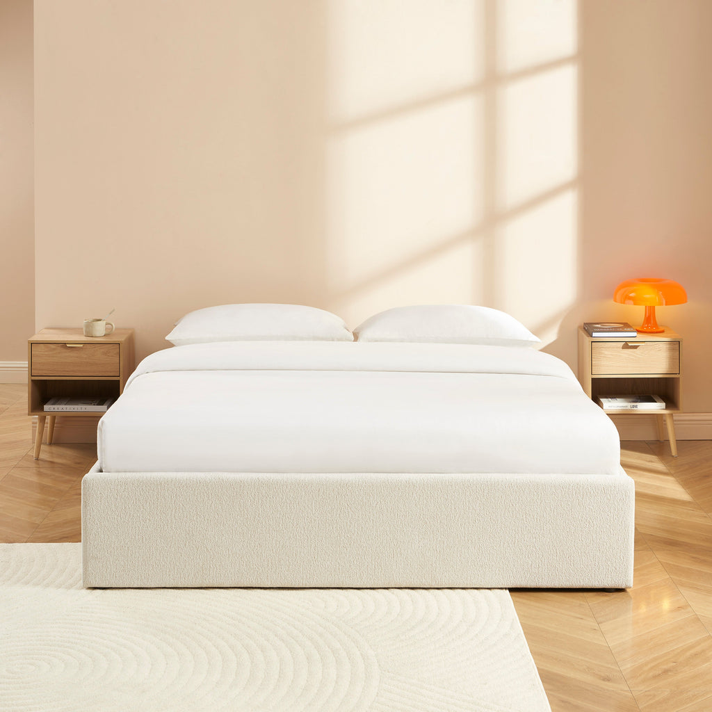 MARCY Upholstered Storage Bed with Slatted Base – White