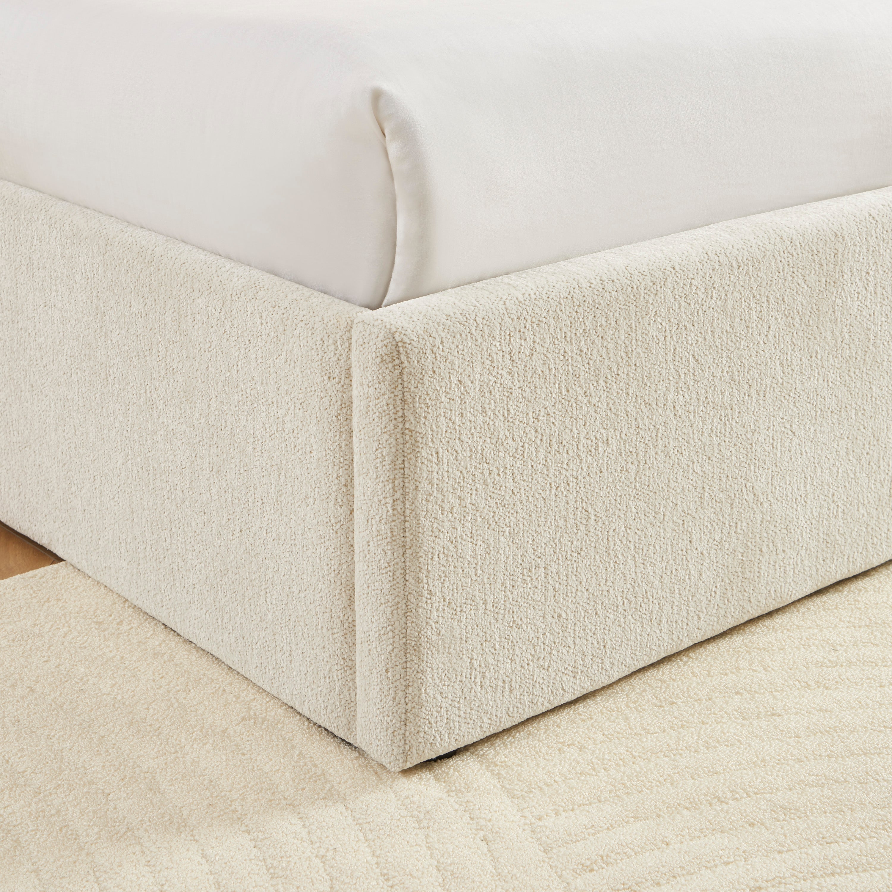 MARCY Upholstered Storage Bed with Slatted Base – White