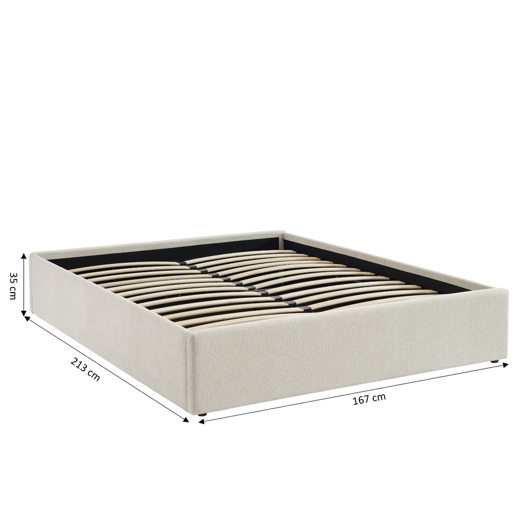 MARCY Upholstered Storage Bed with Slatted Base – White