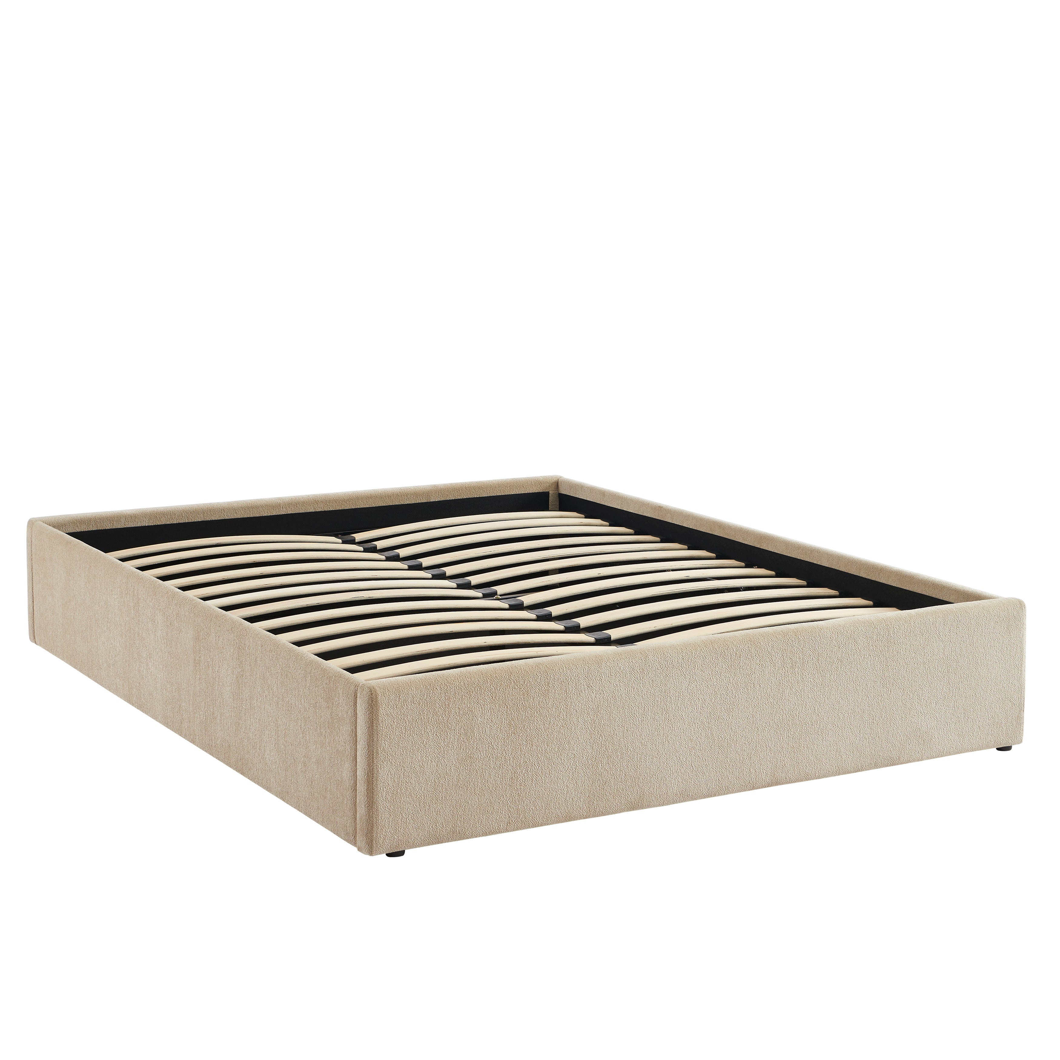 MARCY Upholstered Storage Bed with Slatted Base – Greige