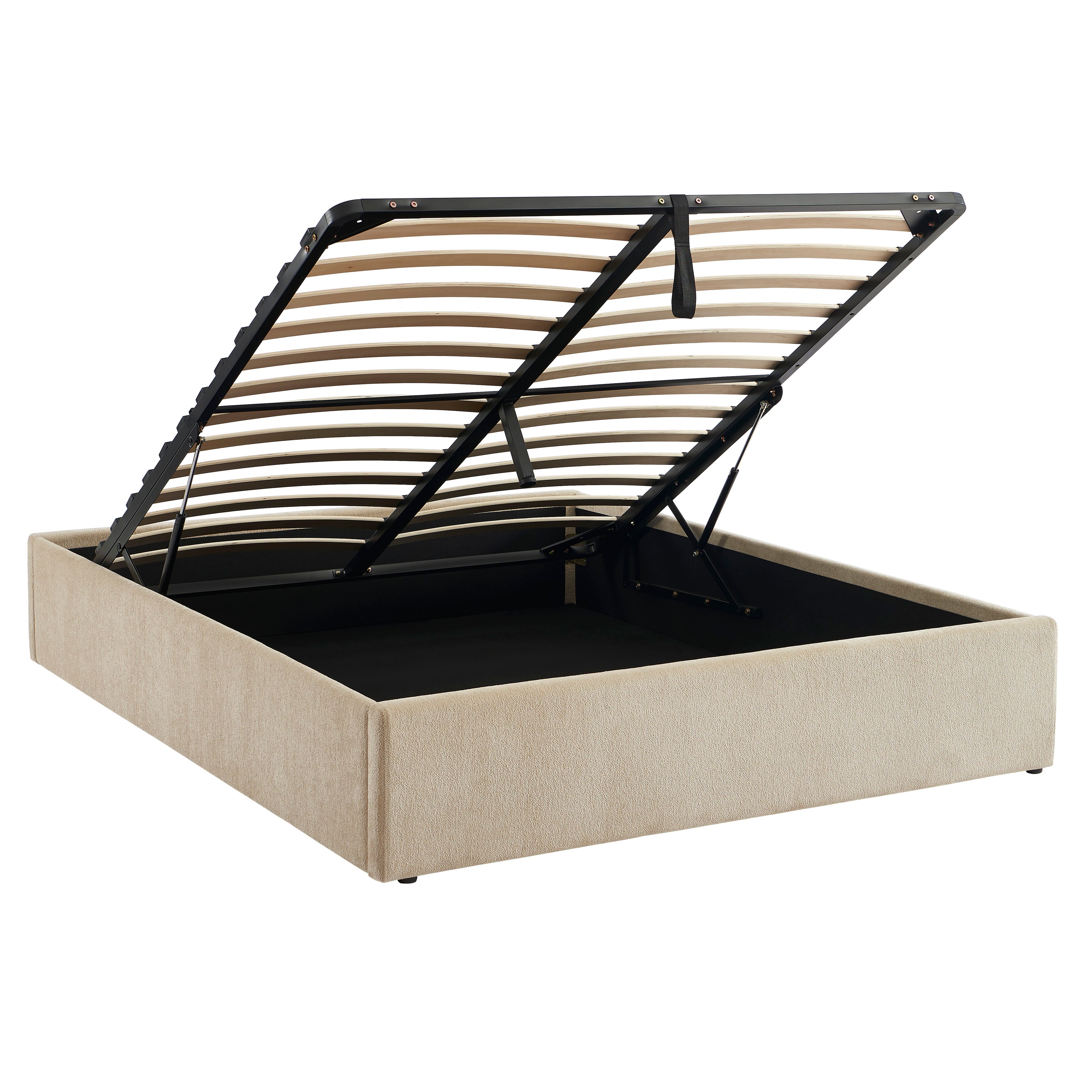 MARCY Upholstered Storage Bed with Slatted Base – Greige
