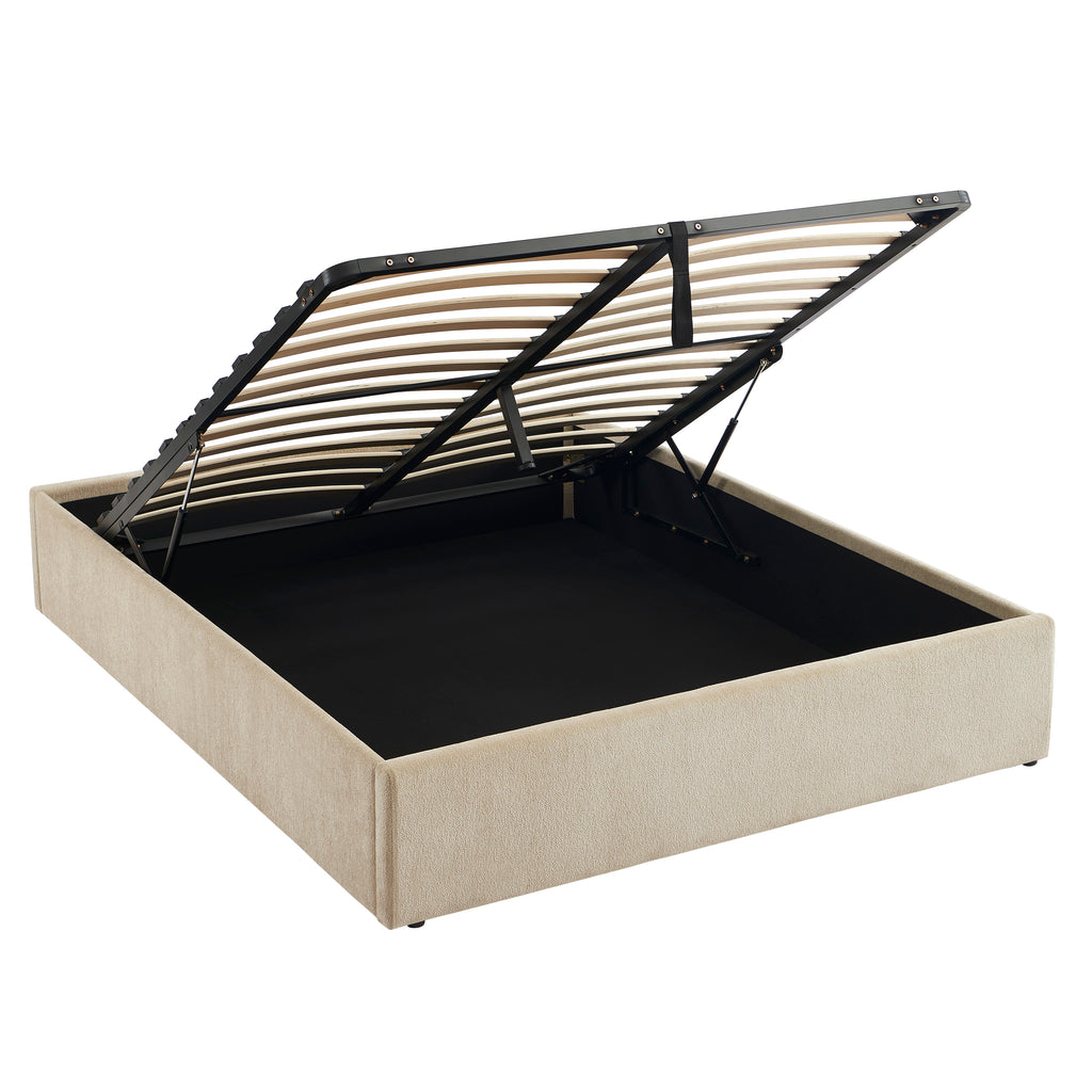 MARCY Upholstered Storage Bed with Slatted Base – Greige