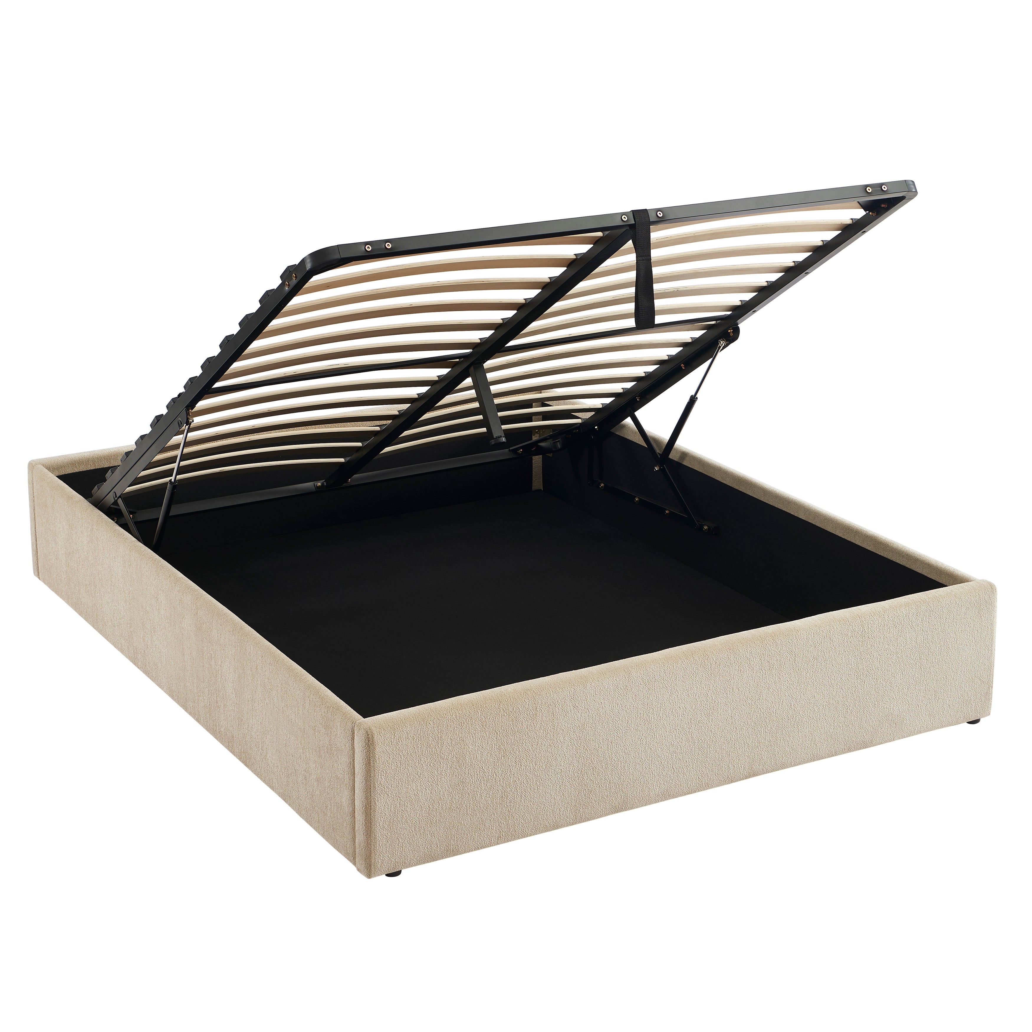 MARCY Upholstered Storage Bed with Slatted Base – Greige