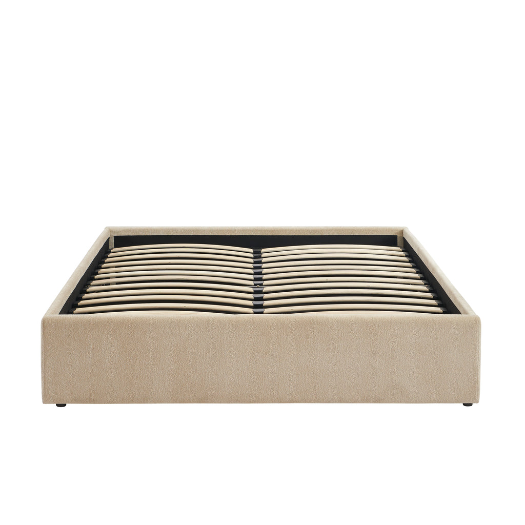 MARCY Upholstered Storage Bed with Slatted Base – Greige