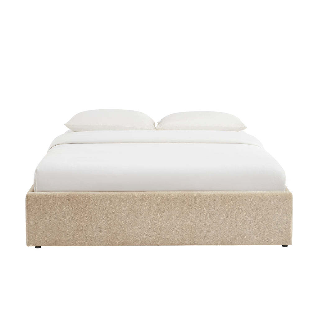 MARCY Upholstered Storage Bed with Slatted Base – Greige
