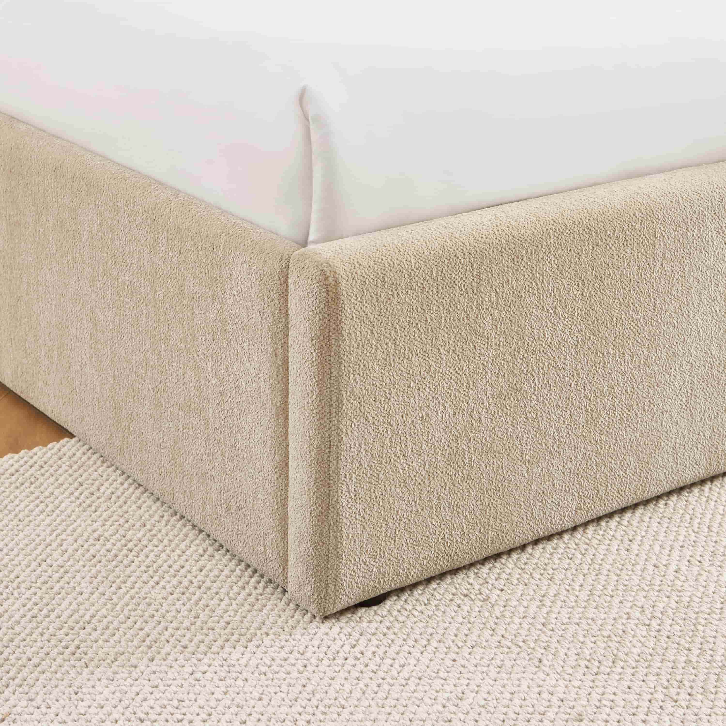 MARCY Upholstered Storage Bed with Slatted Base – Greige