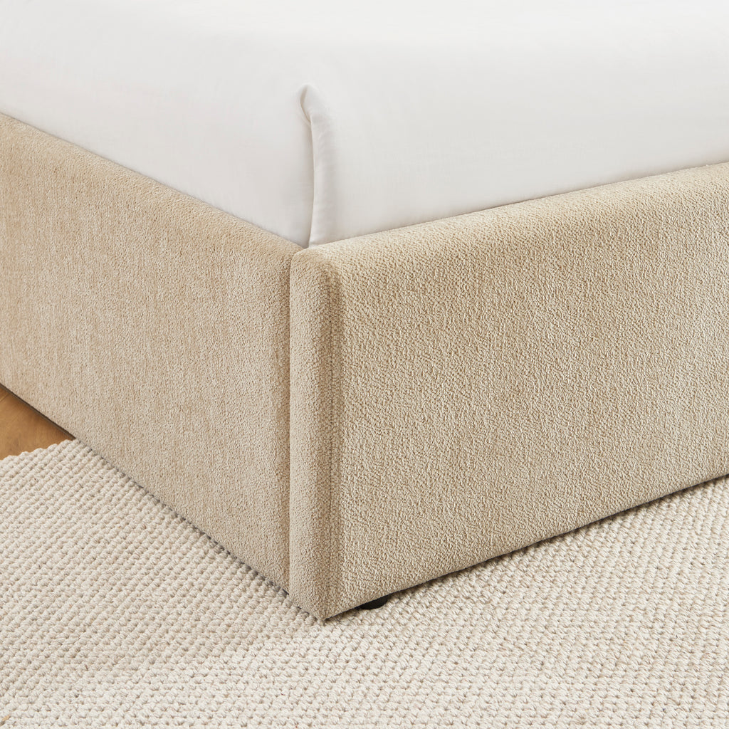 MARCY Upholstered Storage Bed with Slatted Base – Greige