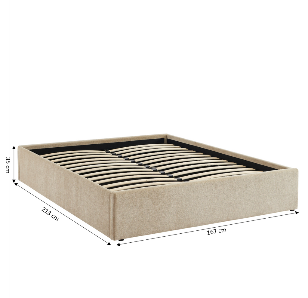 MARCY Upholstered Storage Bed with Slatted Base – Greige