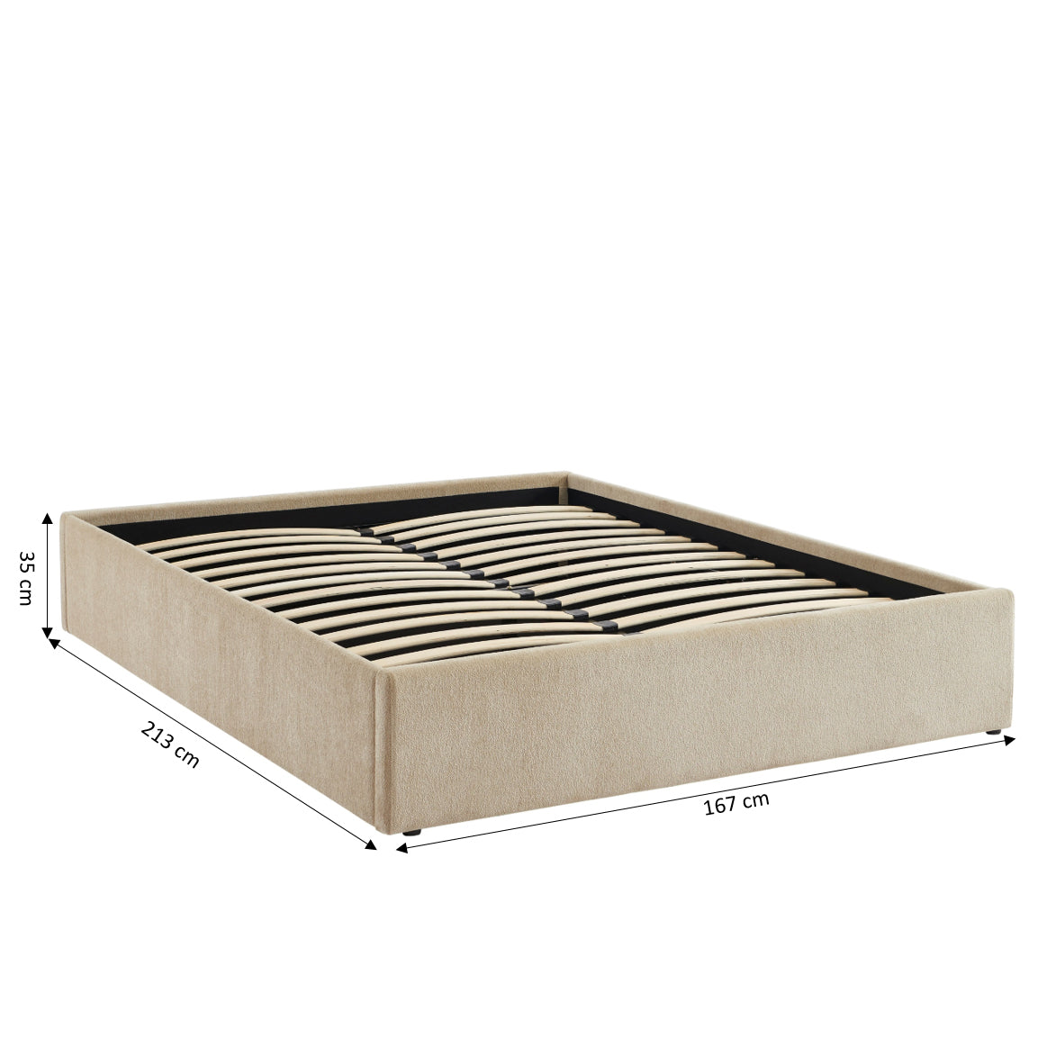 MARCY Upholstered Storage Bed with Slatted Base – Greige