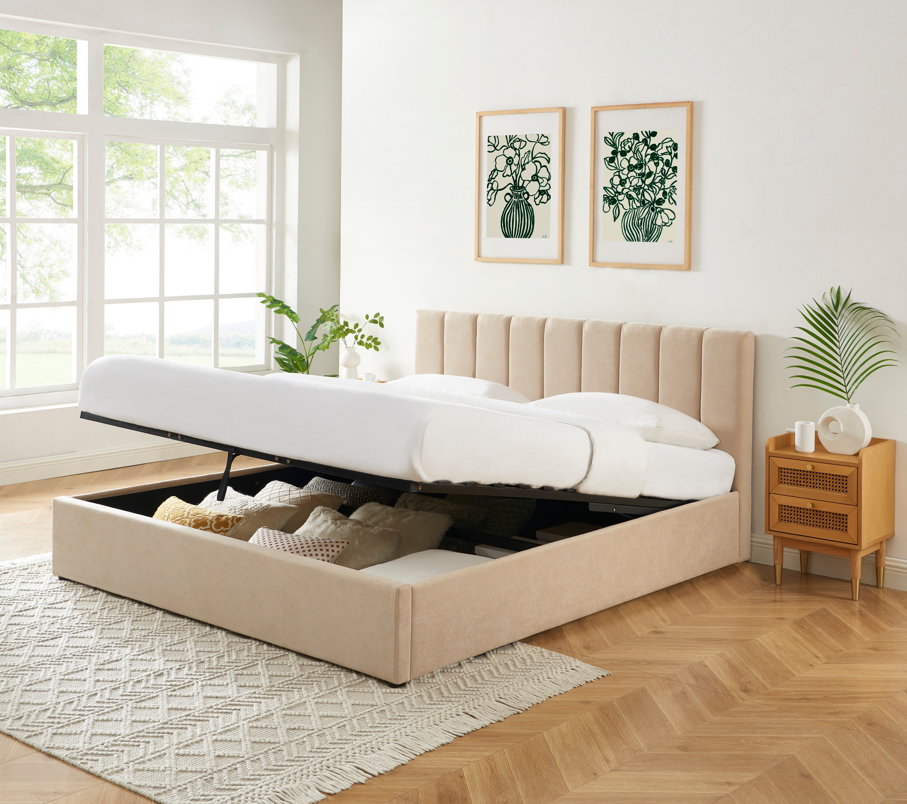 MARIUS Storage Bed Beige - 71" x 79"