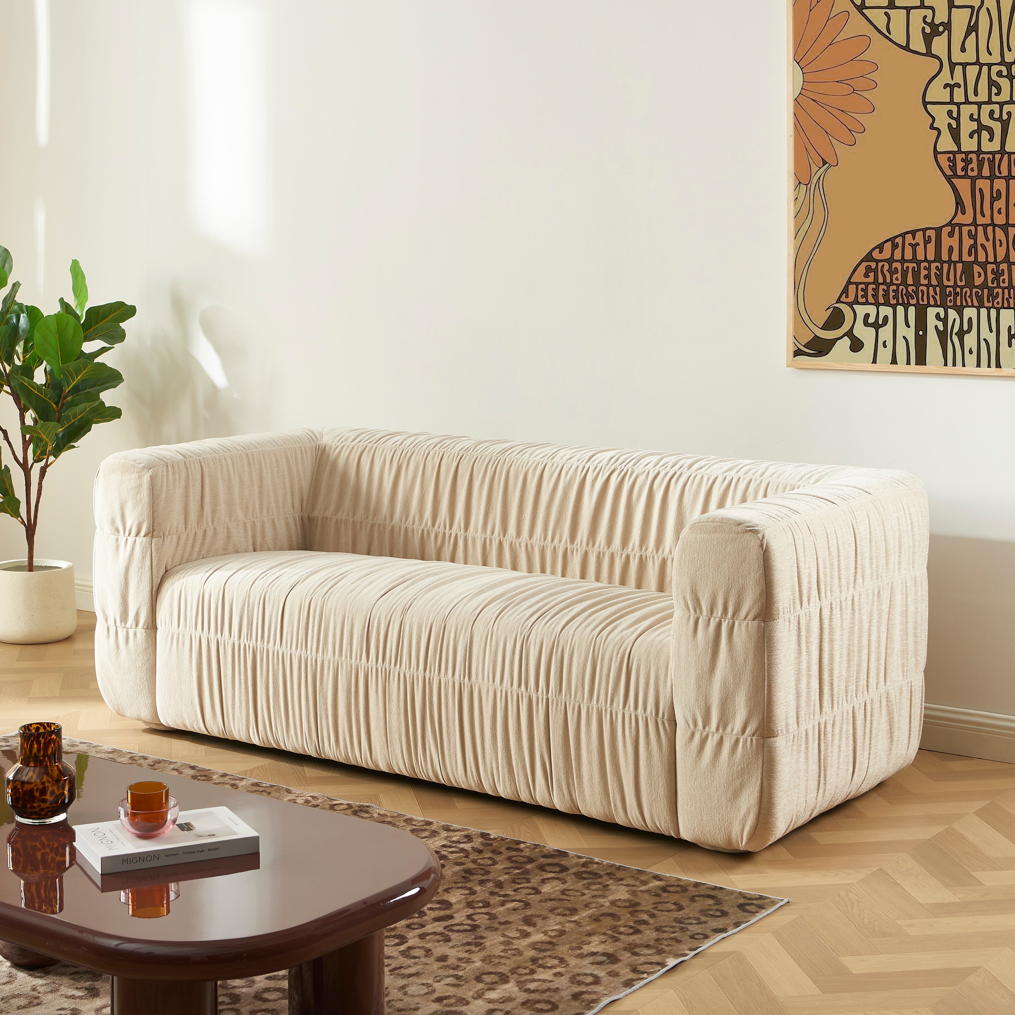 MARNI 3-Seater Sofa Thick Pleated Velvet - Beige