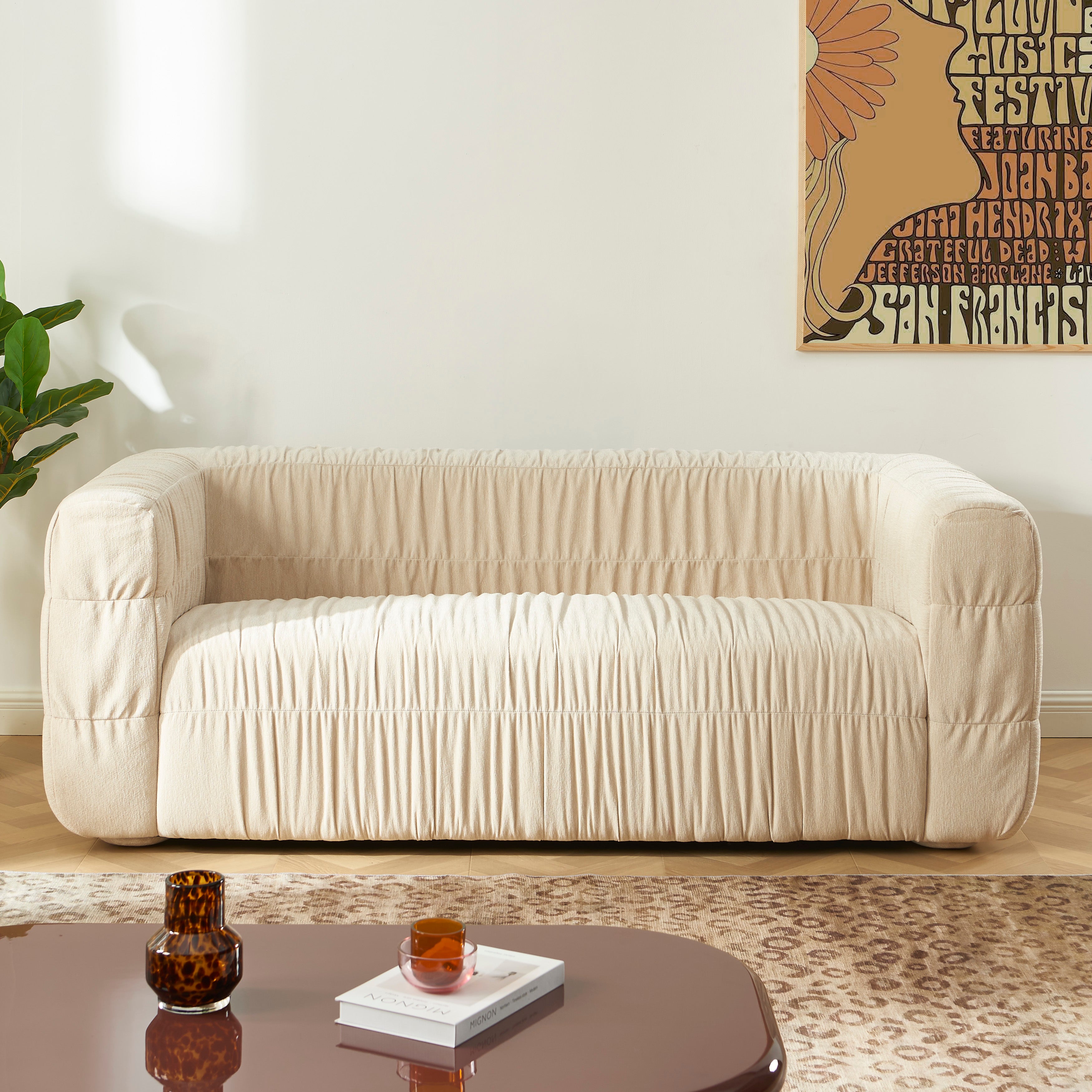 MARNI 3-Seater Sofa Thick Pleated Velvet - Beige