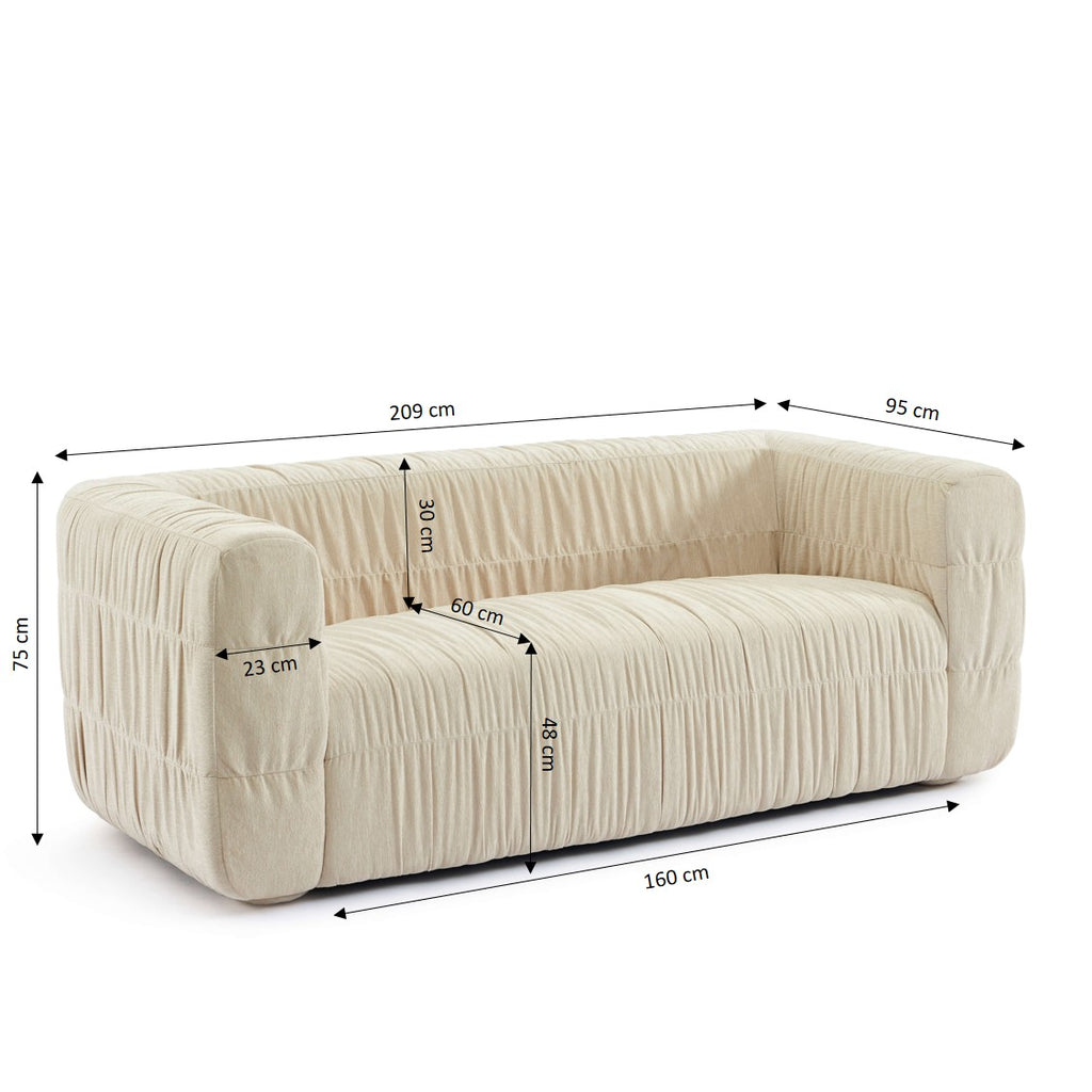 MARNI 3-Seater Sofa Thick Pleated Velvet - Beige