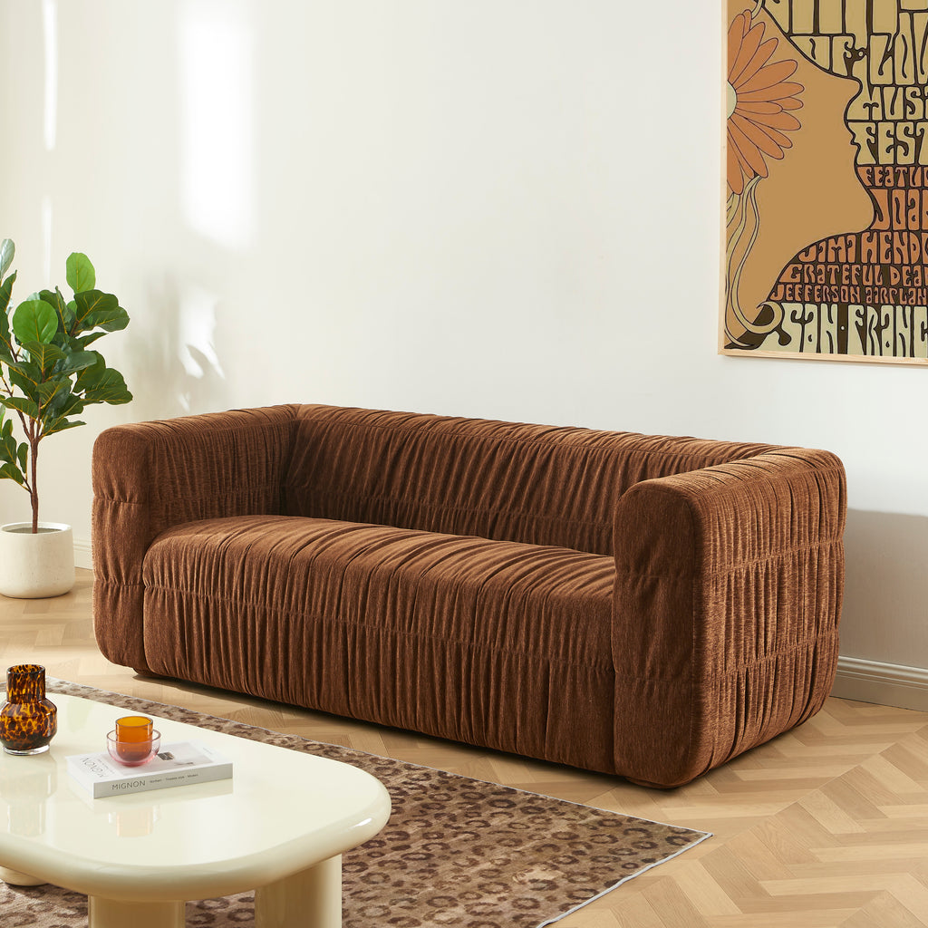 MARNI 3-Seater Sofa Thick Pleated Velvet - Brown