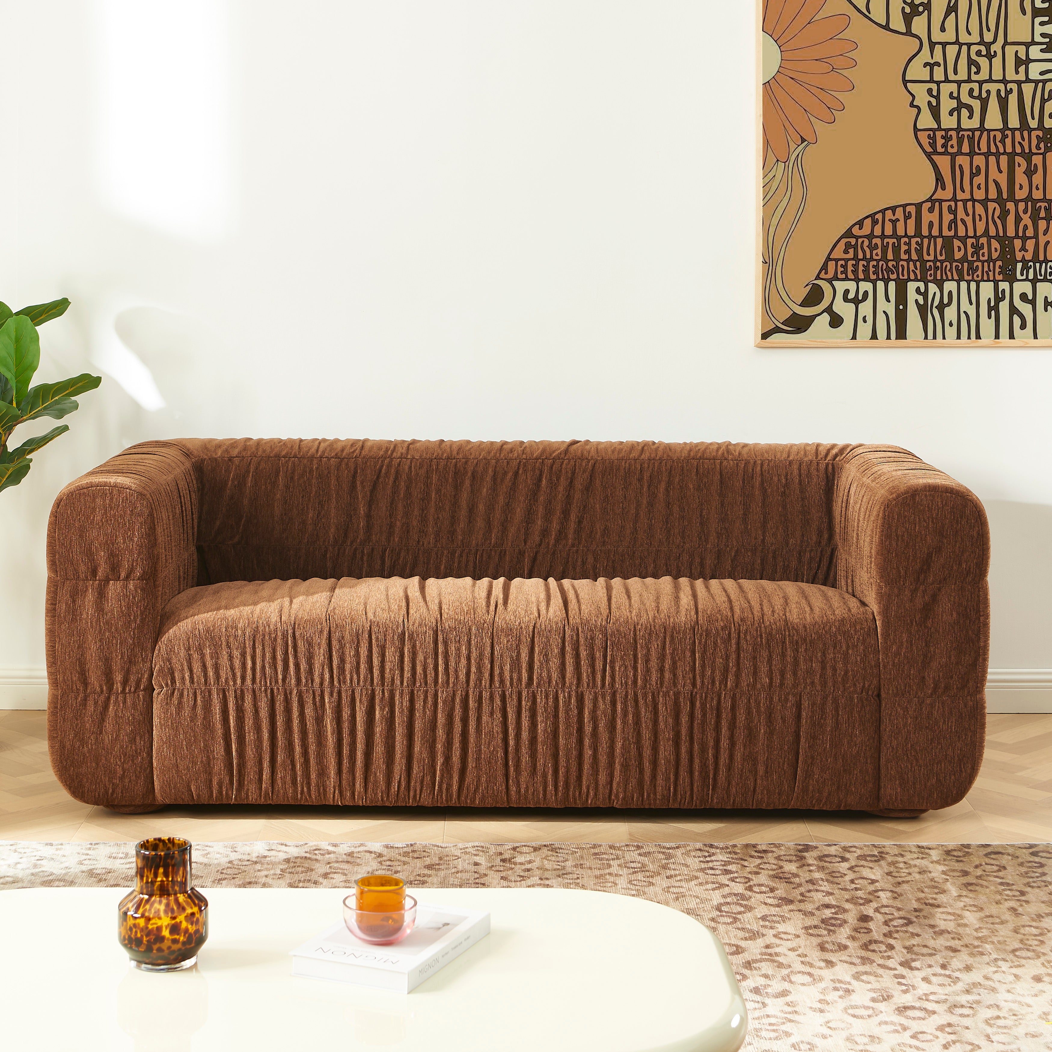 MARNI 3-Seater Sofa Thick Pleated Velvet - Brown