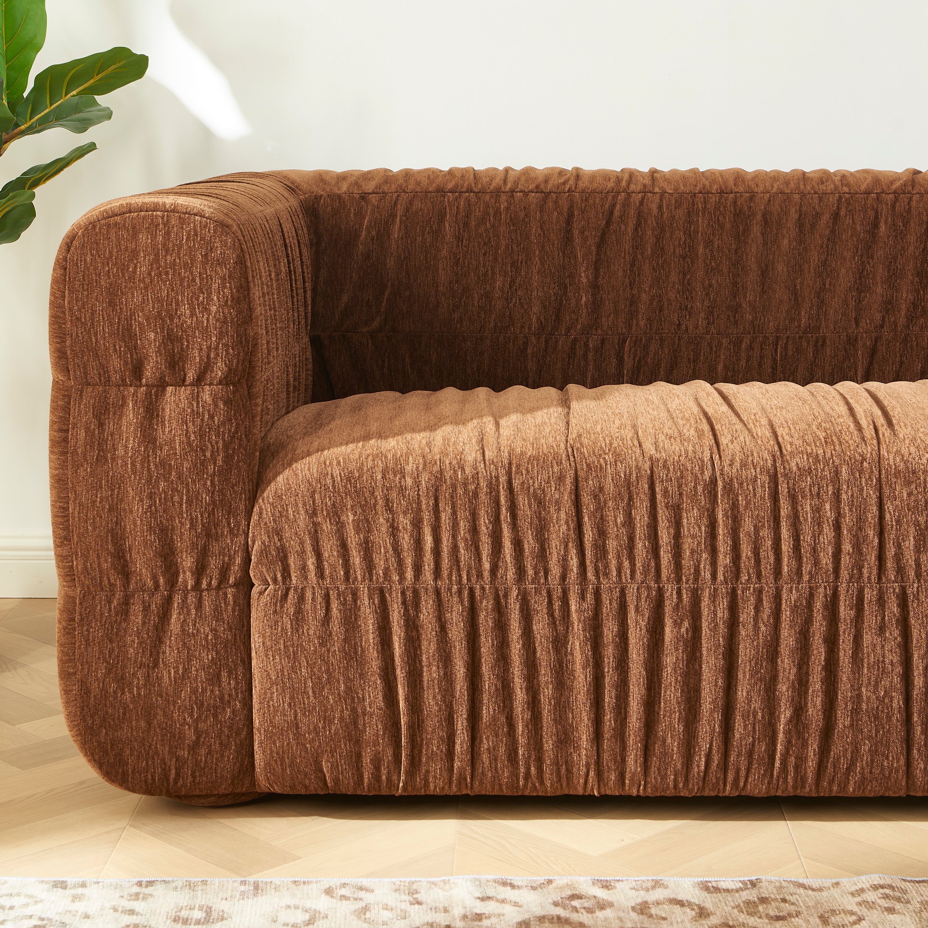 MARNI 3-Seater Sofa Thick Pleated Velvet - Brown